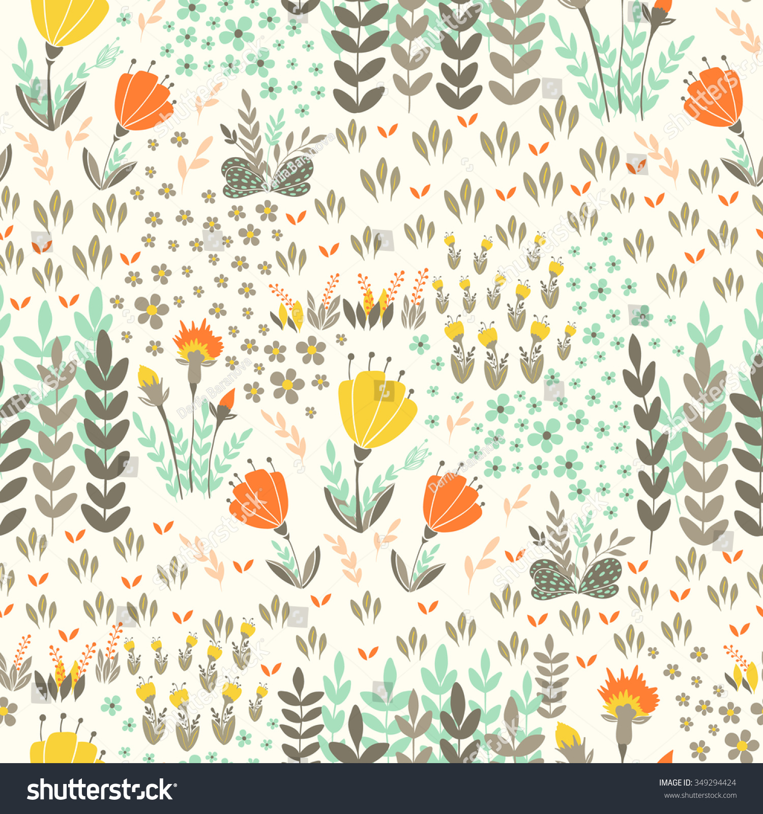 Seamless vector floral pattern spring/summer backdrop. Hand drawn