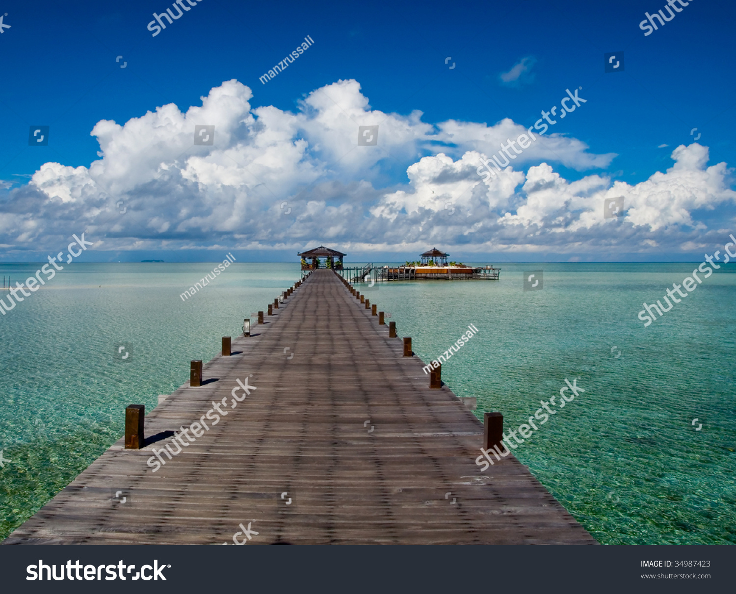A man-made walkway of Kapalai island exotic tropical resort