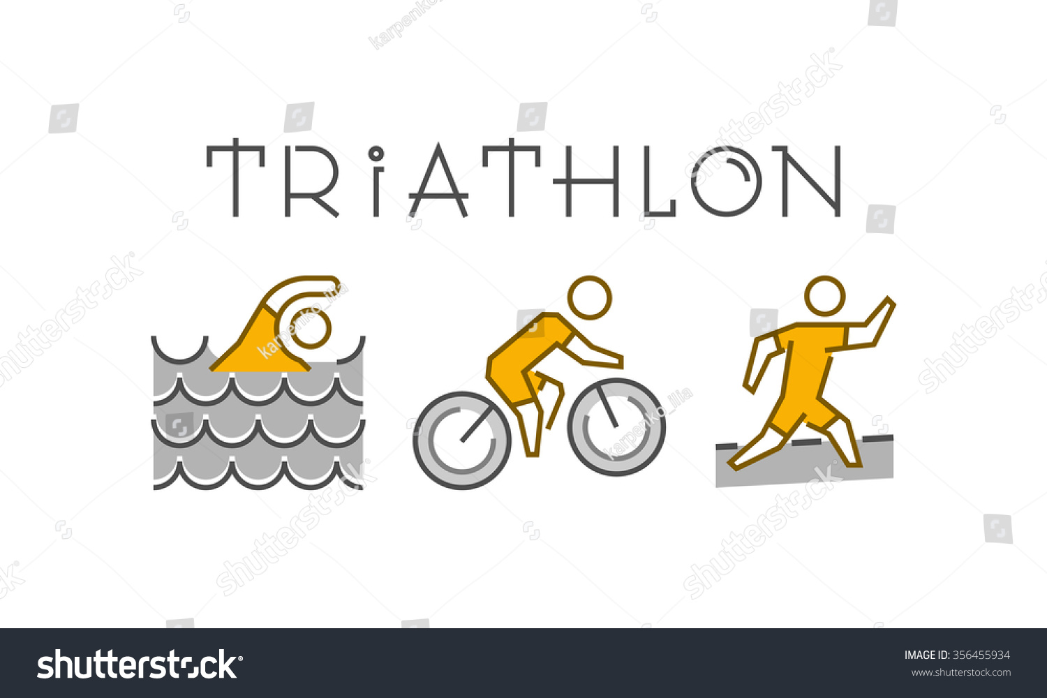 Line and flat triathlon logo. Swimming  cycling and running icon. Silhouettes of figures triathlete. Vector sport symbol  label and badge