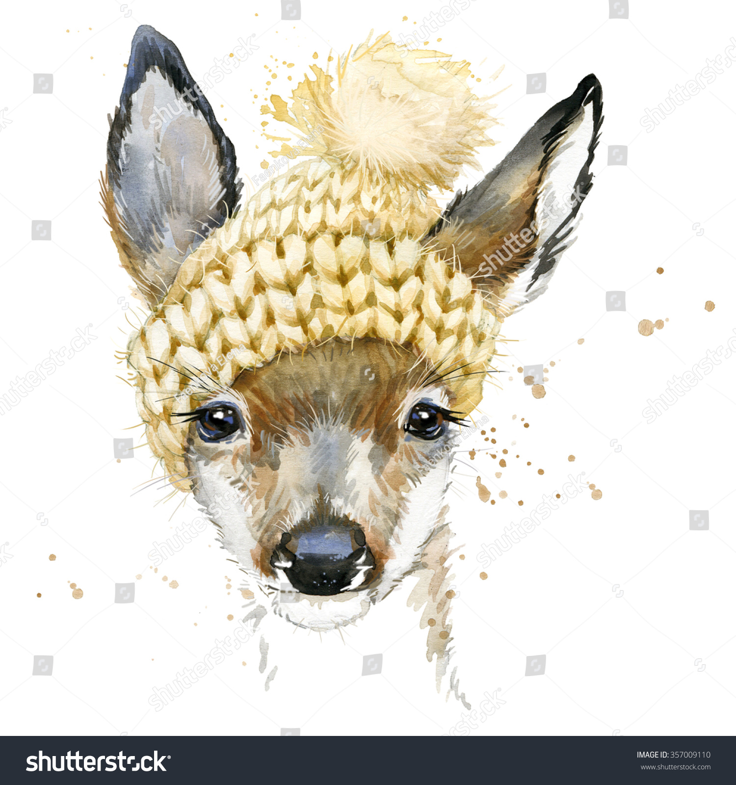 Cute forest deer T-shirt graphics. Watercolor illustration. Poster for textiles  fashion design.
