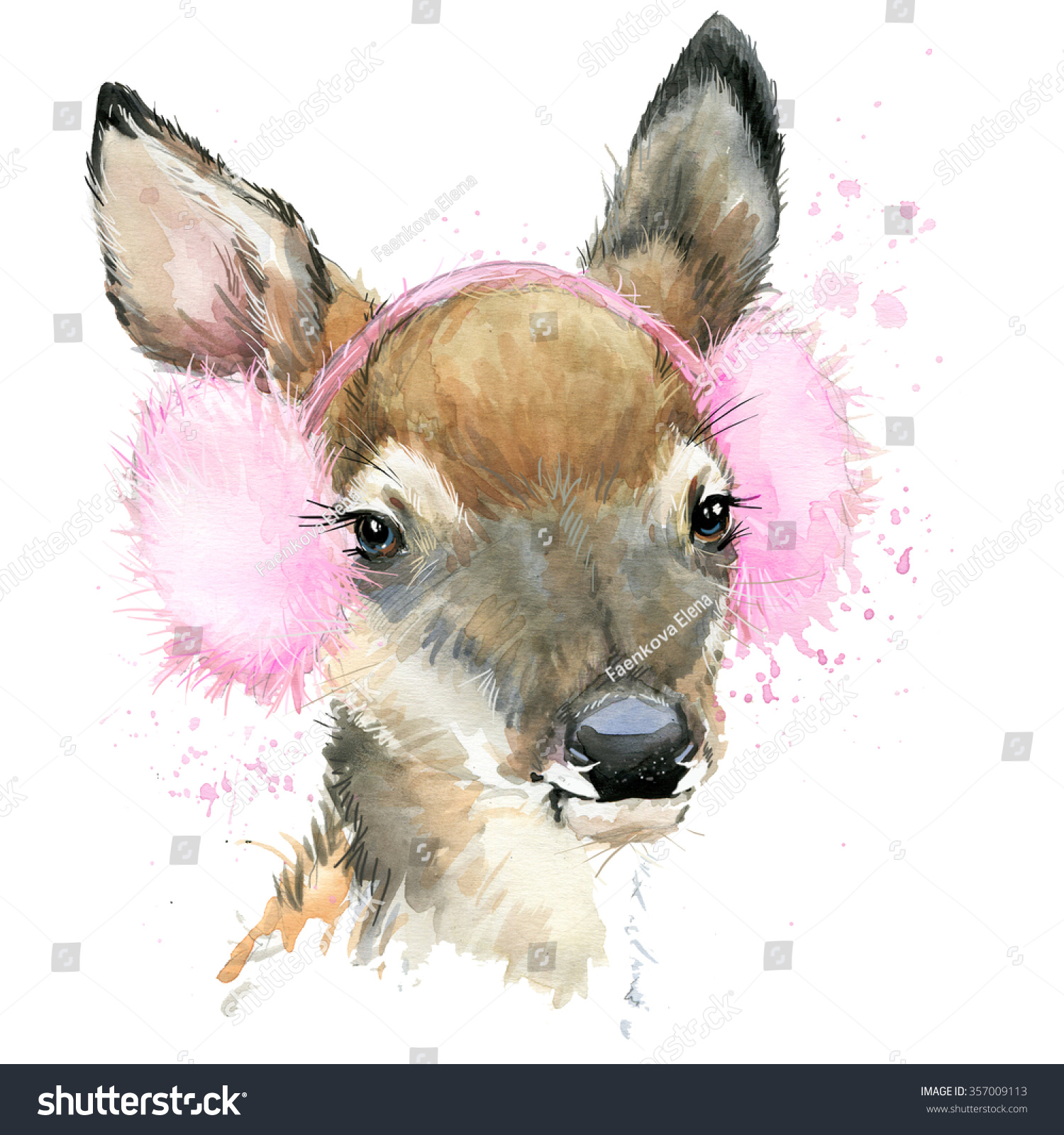 Cute forest deer T-shirt graphics. Watercolor illustration. Poster for textiles  fashion design.