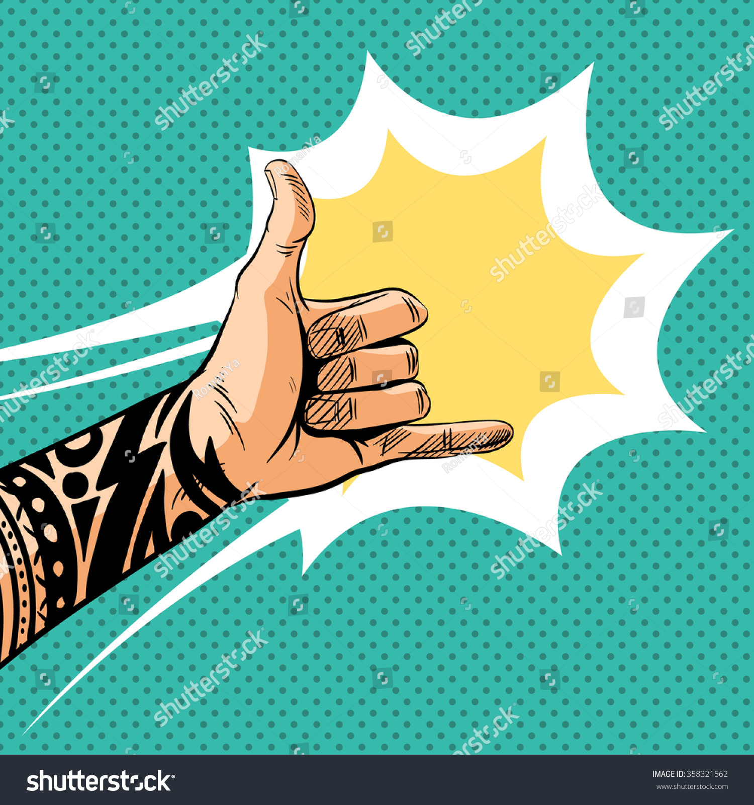 Shaka sign gesture comic book pop art  vector illustration