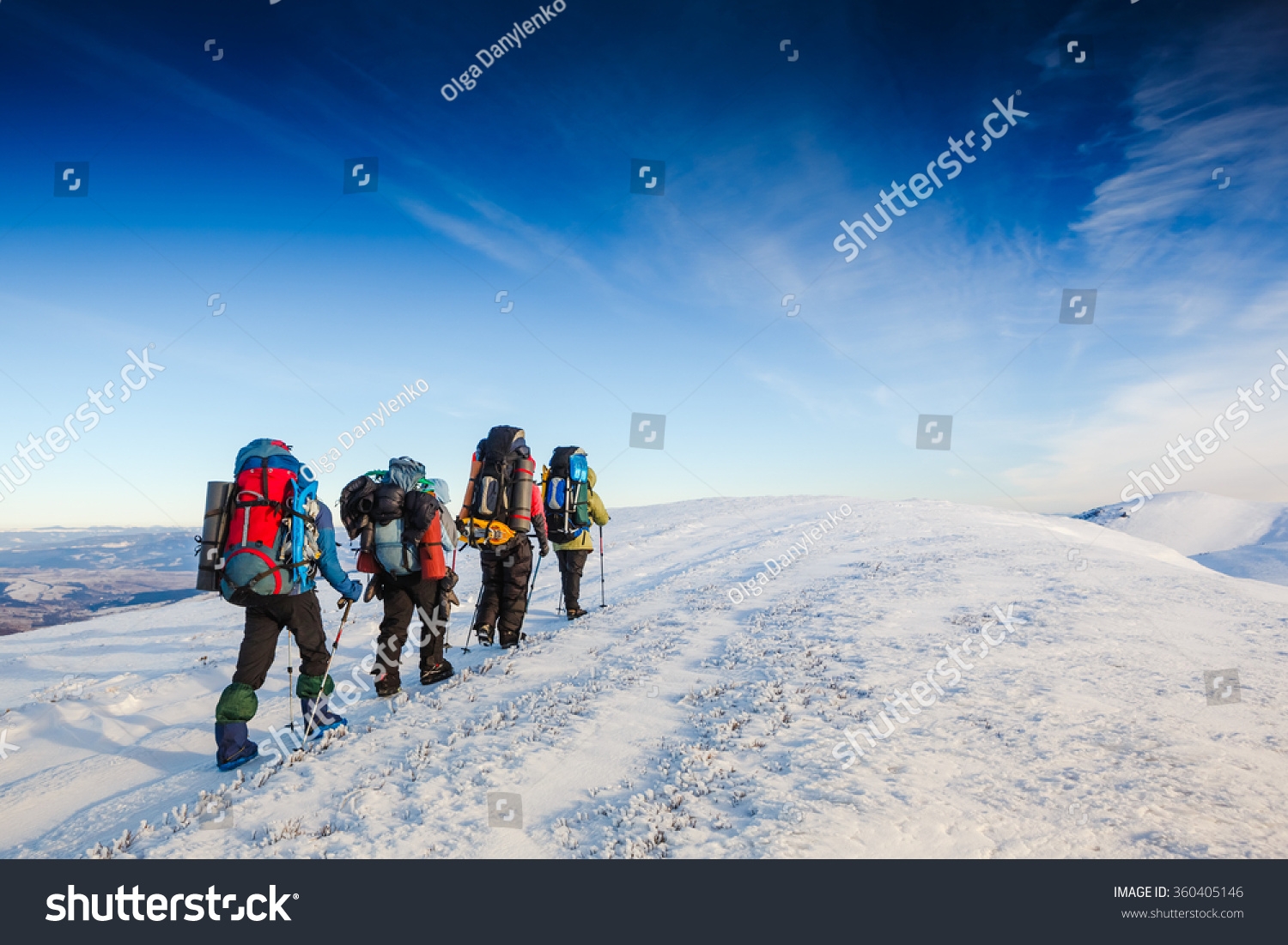 hiking in winter mountains. People traveling and sport concept