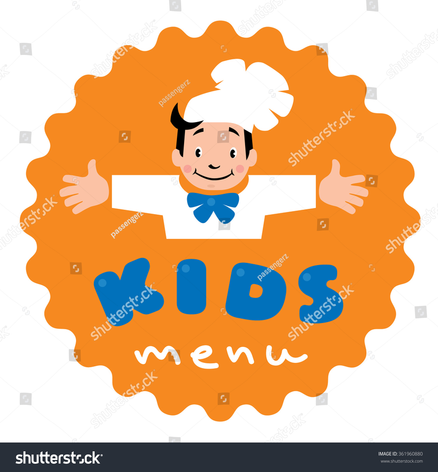 Sticker for Kids Menu with funny cook boy and logo