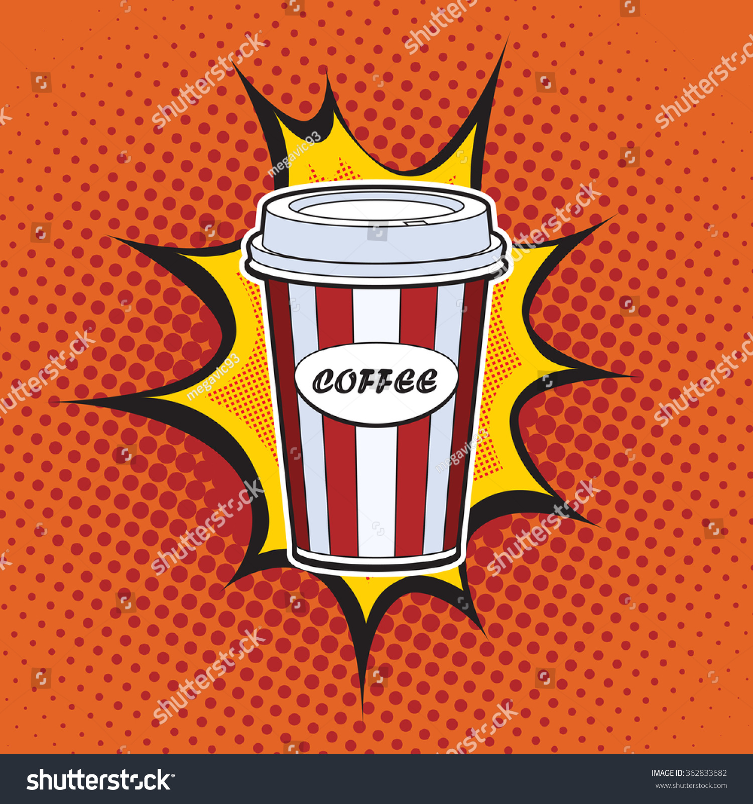 Coffee paper cup straw fast food pop art retro style. Restaurants and entertainment. Sweet refreshing in the heat of the drink. Childhood and joy. Advertising poster retro background