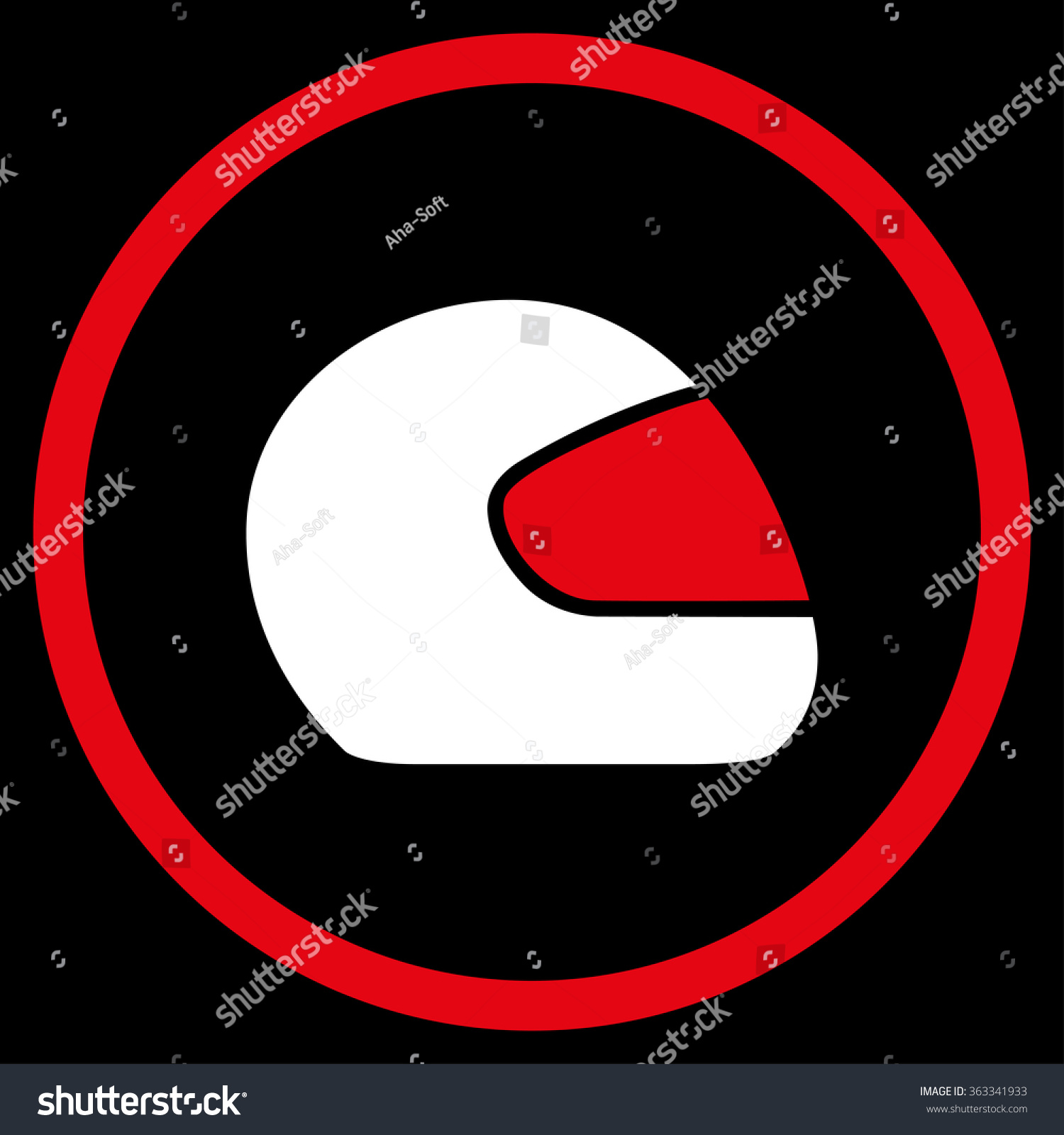 Motorcycle Helmet vector icon. Style is bicolor flat circled symbol  red and white colors  rounded angles  black background.