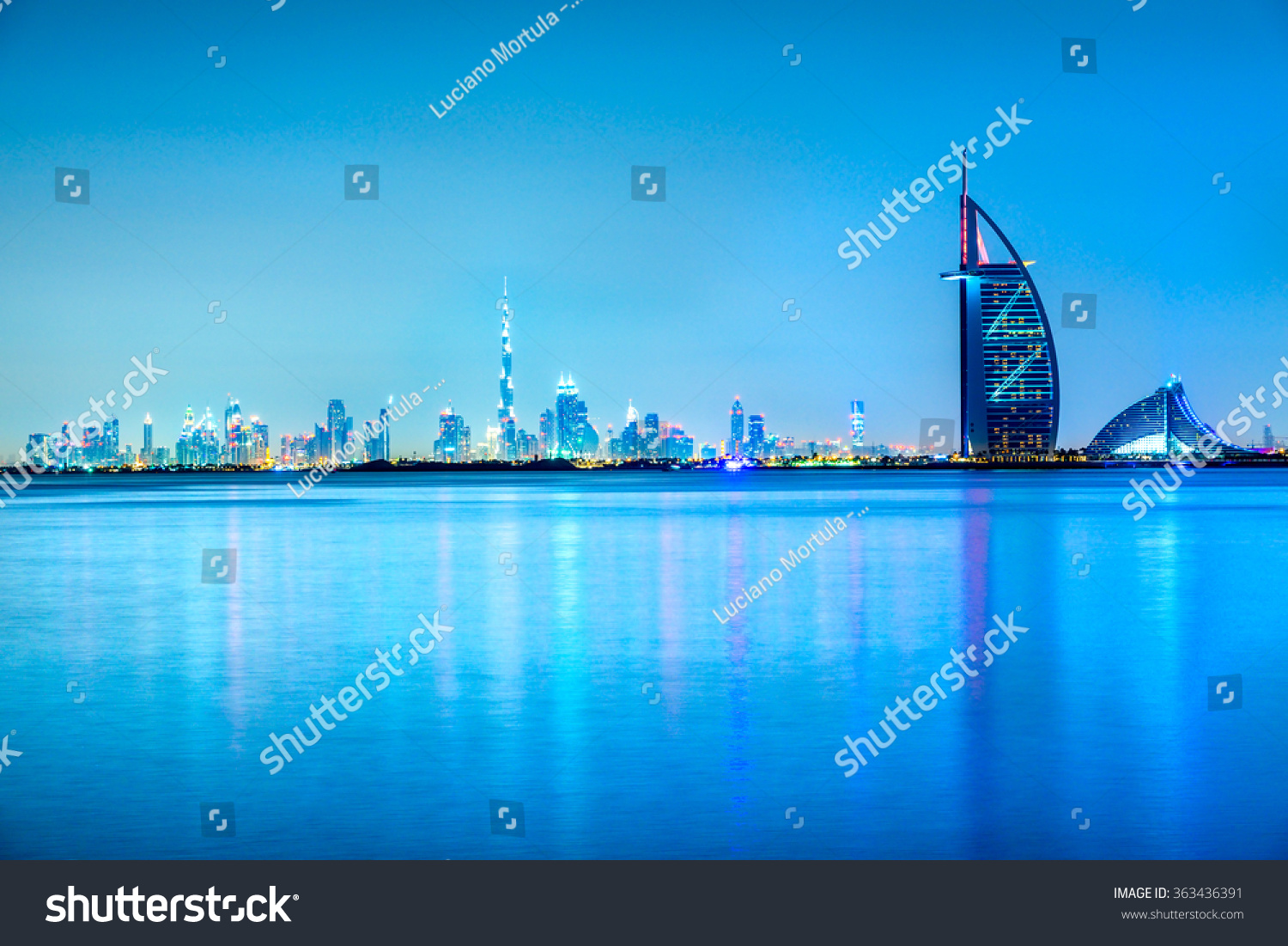 Dubai skyline at dusk  UAE.