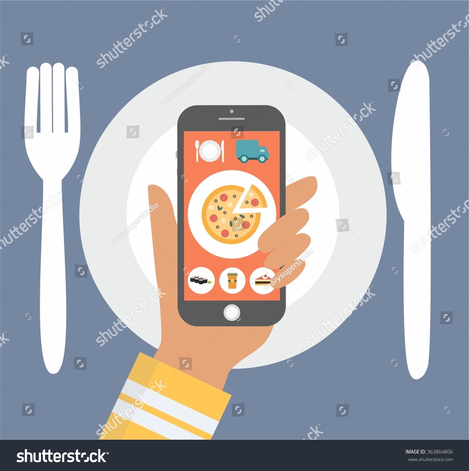 Flat design colorful vector illustration concept for cooking at home  searching recipes  culinary instructions internet isolated.fast food delivery. app interface design with icons on mobile display