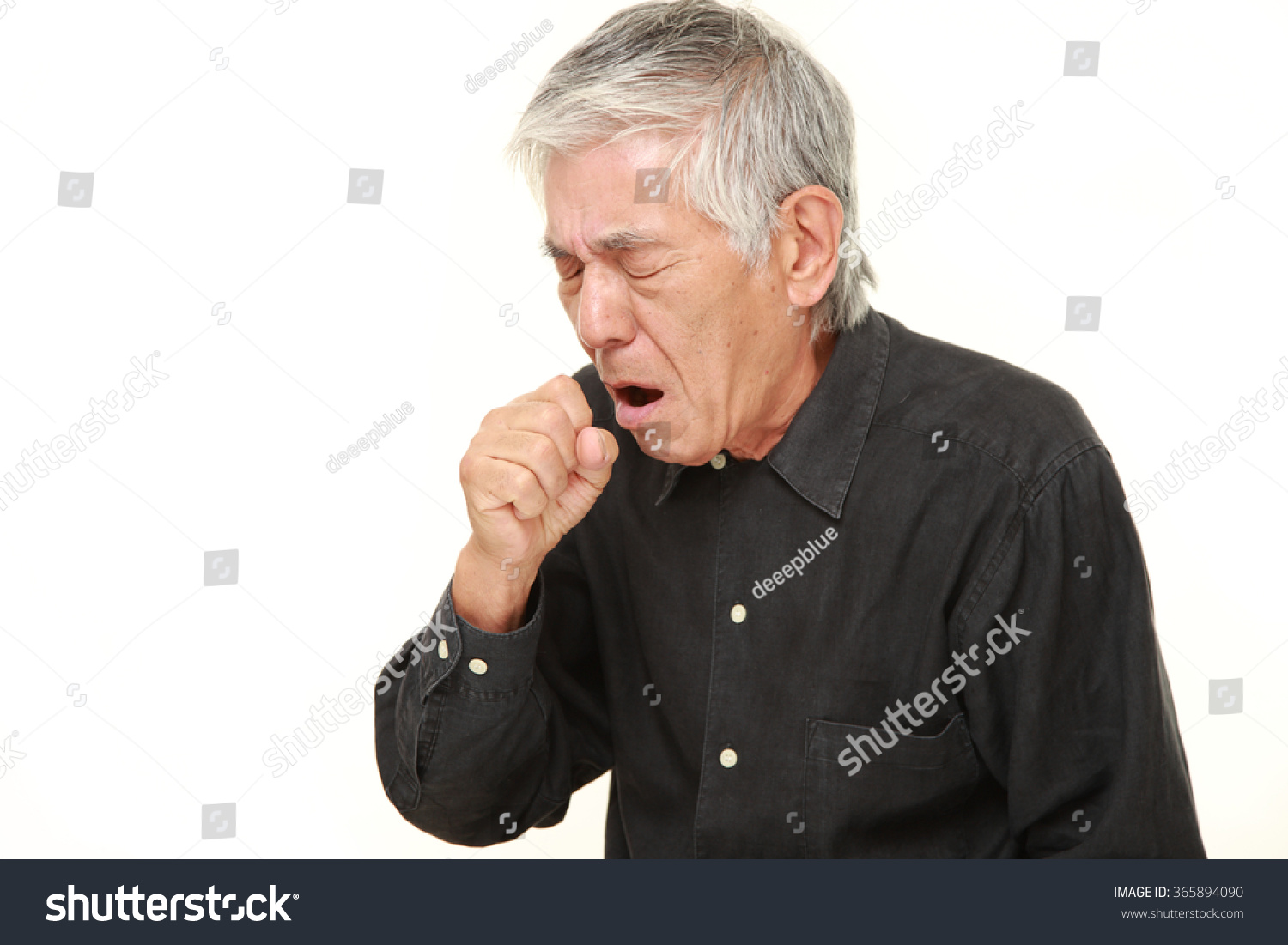 senior Japanese man coughing