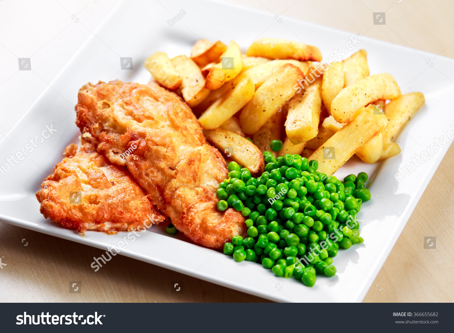 British Traditional Fish and chips with peas