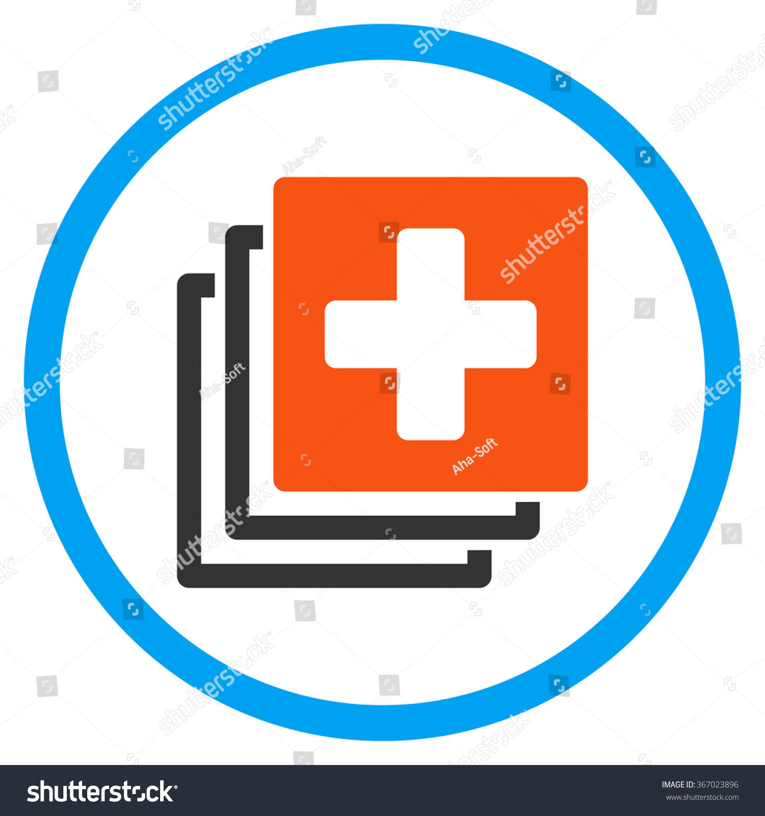Medical Documents vector icon. Style is flat circled symbol  orange and blue colors  rounded angles  white background.