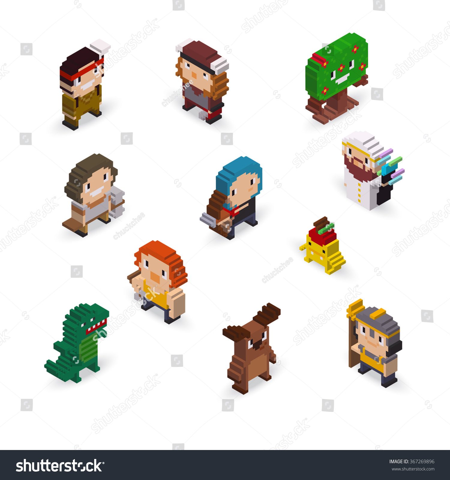Isometric pixel art fantasy characters with archer  warriors  mage  and monsters