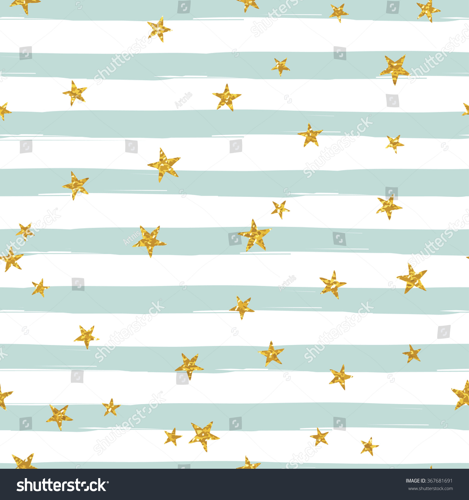 Gold glittering stars confetti seamless pattern on stripe background