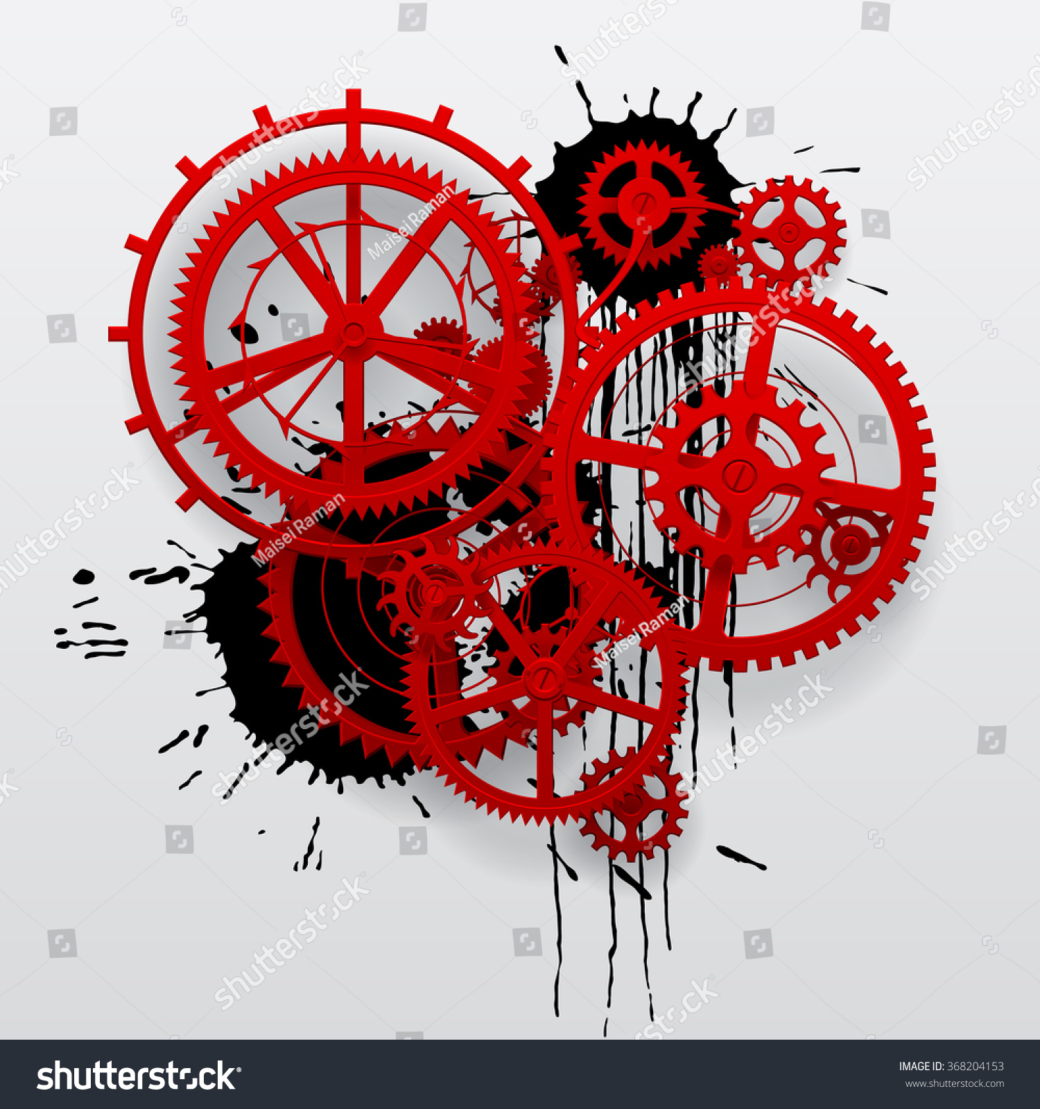 redgearwheelsofclockworkwithblackblotsonwhitesurfacetechnoback