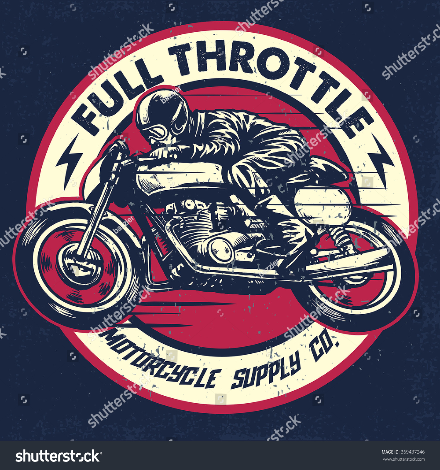 hand drawing of man riding a classic cafe racer motorcycle  texture is easy to remove