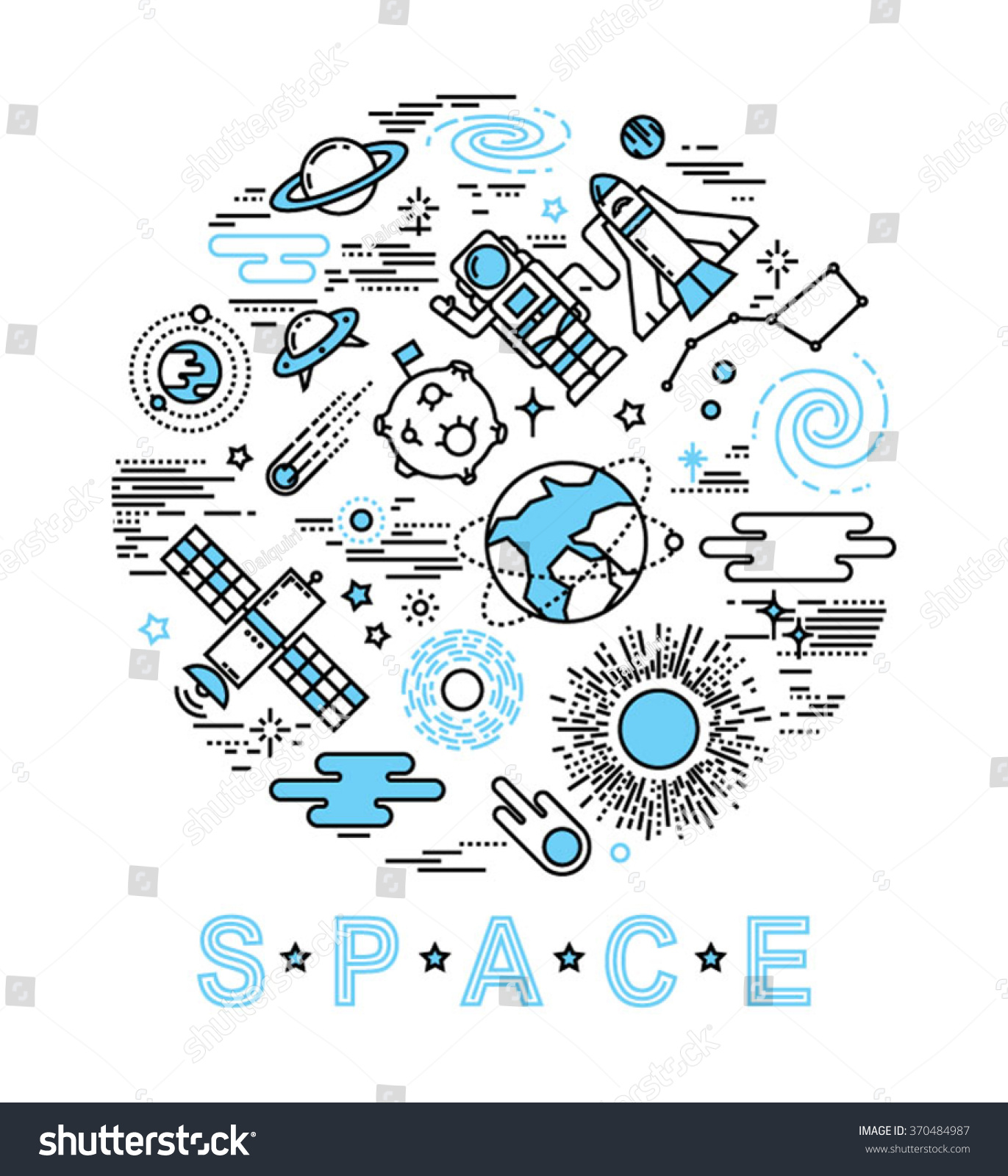 Space icon set in linear style. Vector illustration.