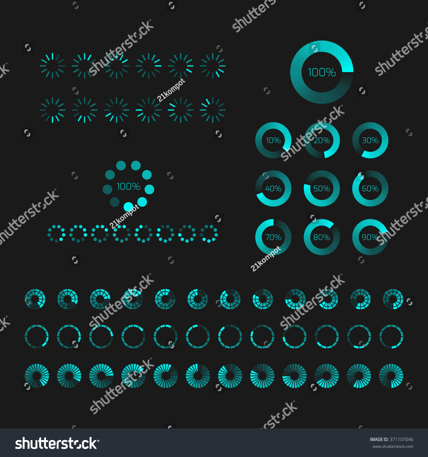Futuristic Progress loading bar. Set of indicators. Download progress ...