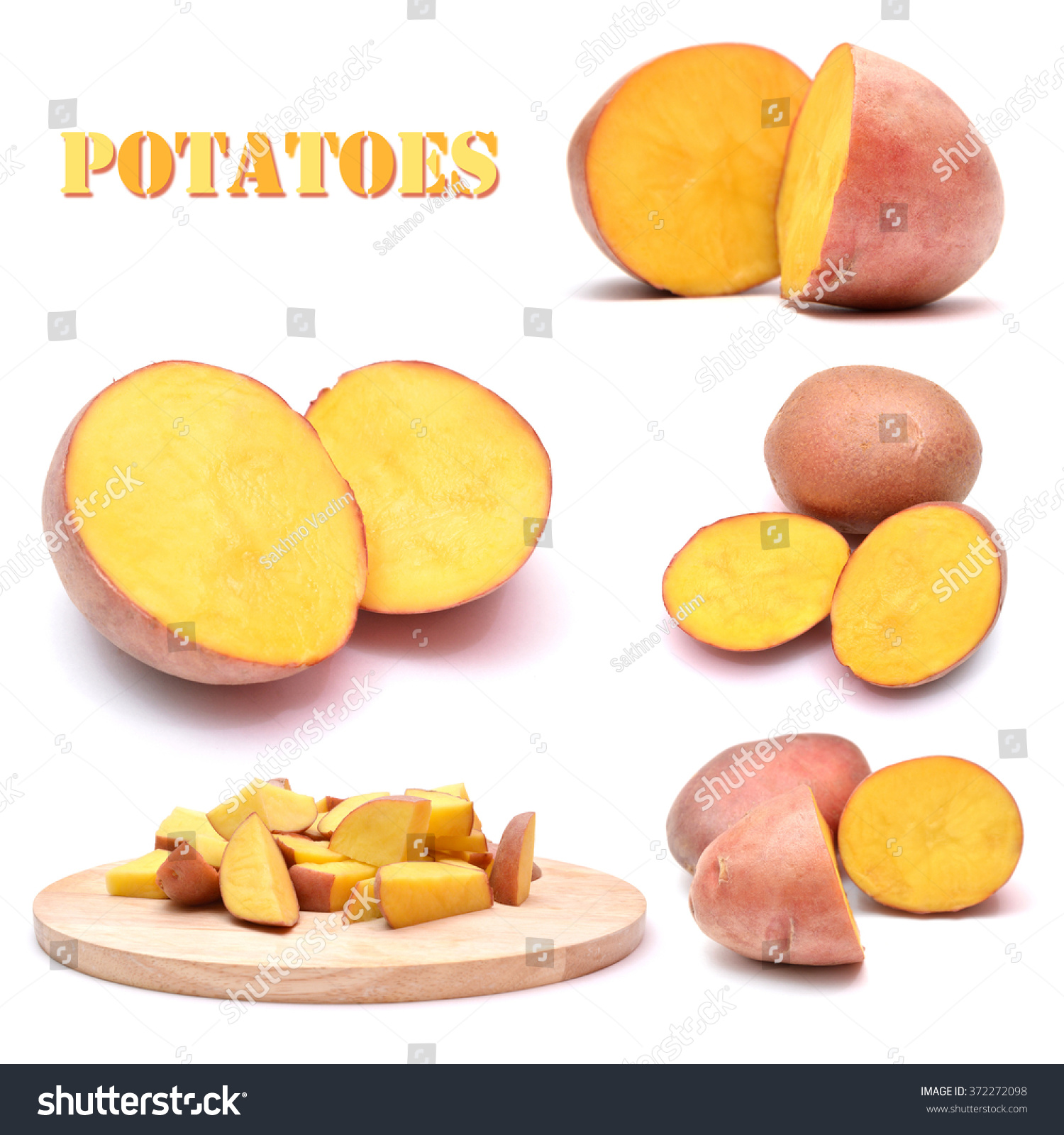 set of potatoes isolated on white sliced raw potatoes