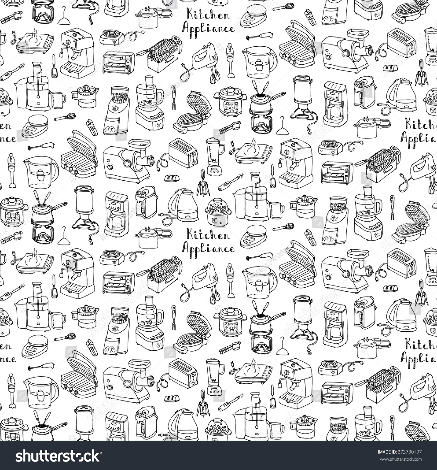 Seamless background hand drawn doodle Kitchen appliance vector illustration Cartoon icons set Household equipment Small kitchen appliances Consumer electronics Kitchenware Freehand vector sketch