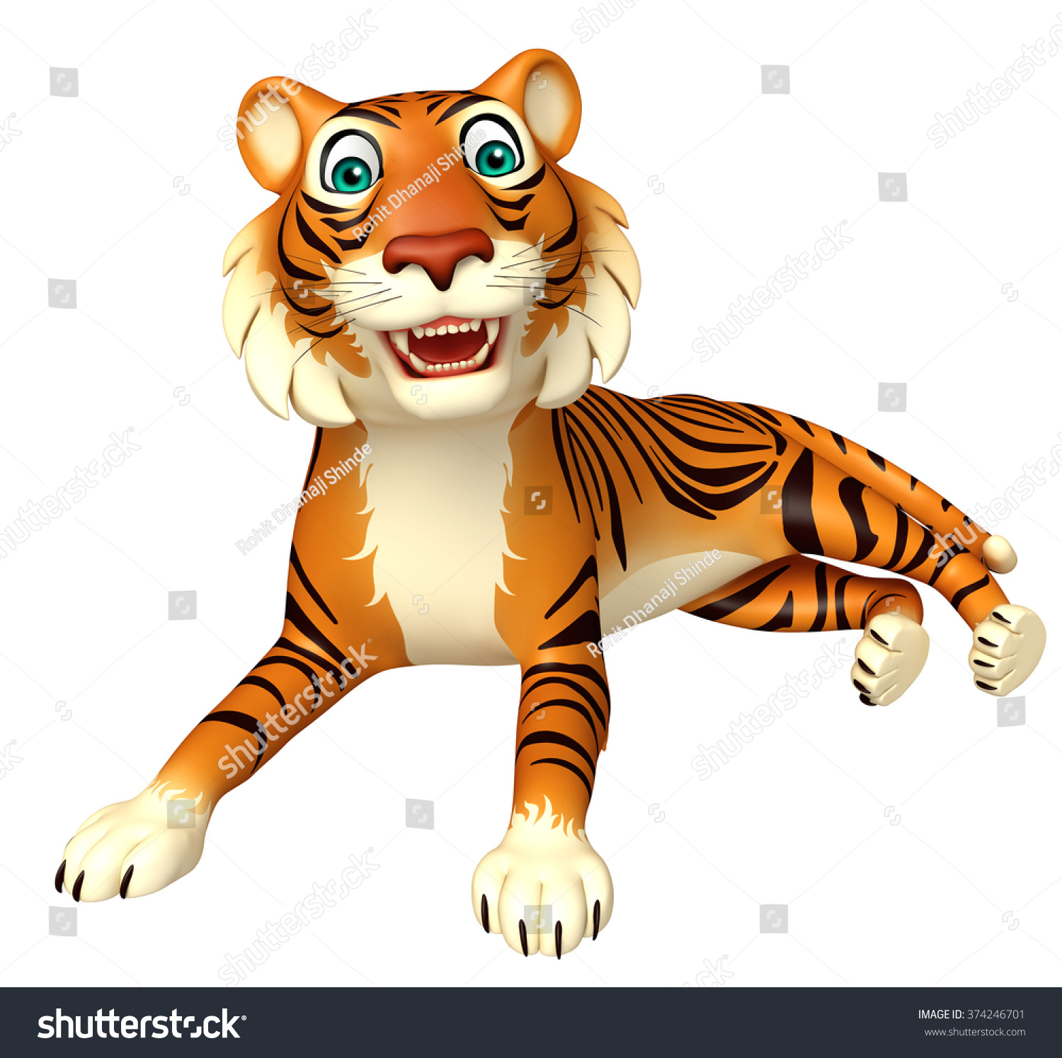3d rendered illustration of sitting tiger cartoon character