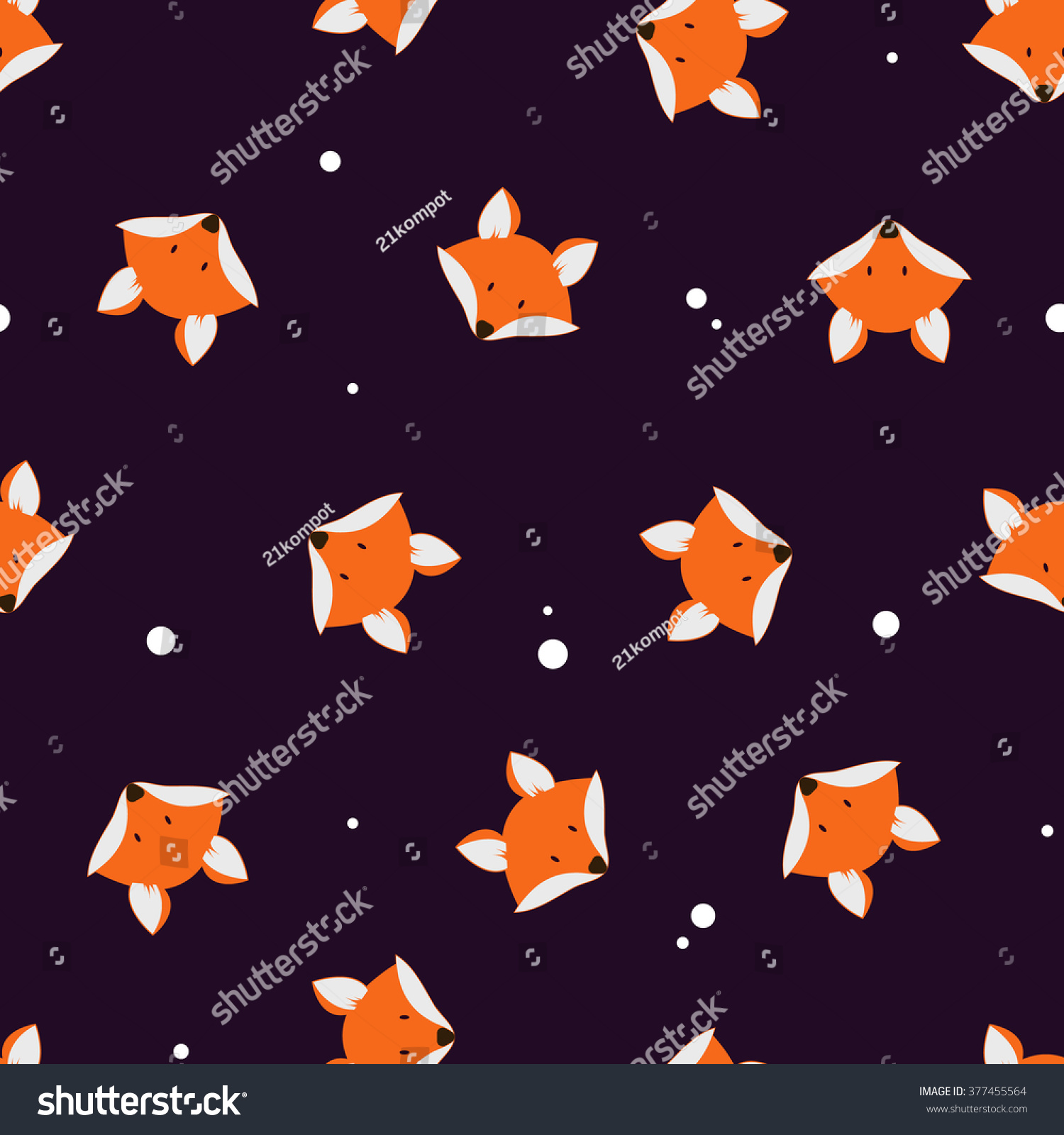 Cute foxes seamless vector pattern. Vector cute cartoon fox seamless pattern. Orange fox's head on dark background. Good for print  textile  fabrics  wallpaper  decoration. Fox silhouette.