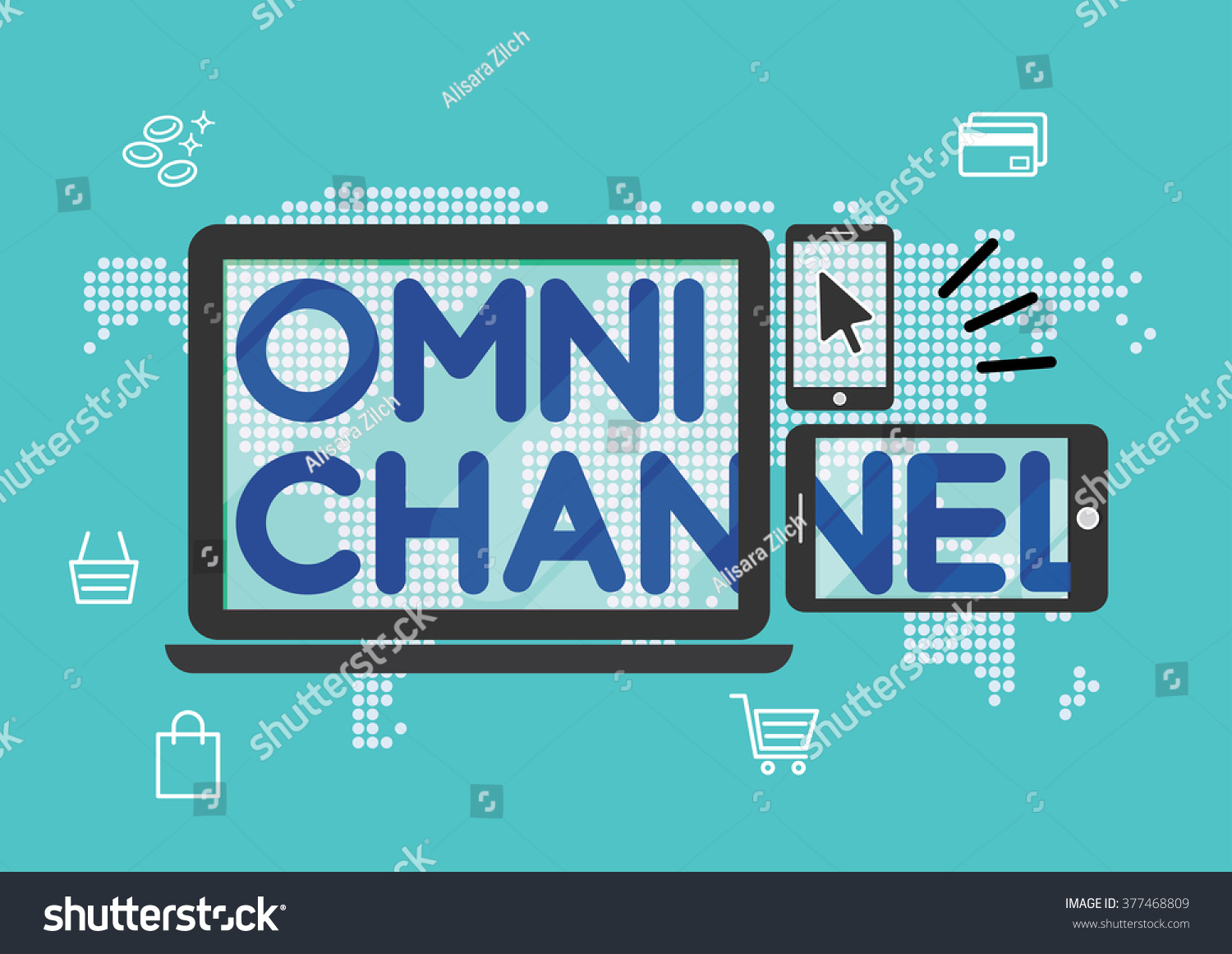 Omni channel marketing strategy shopping online conceptual illustration vector