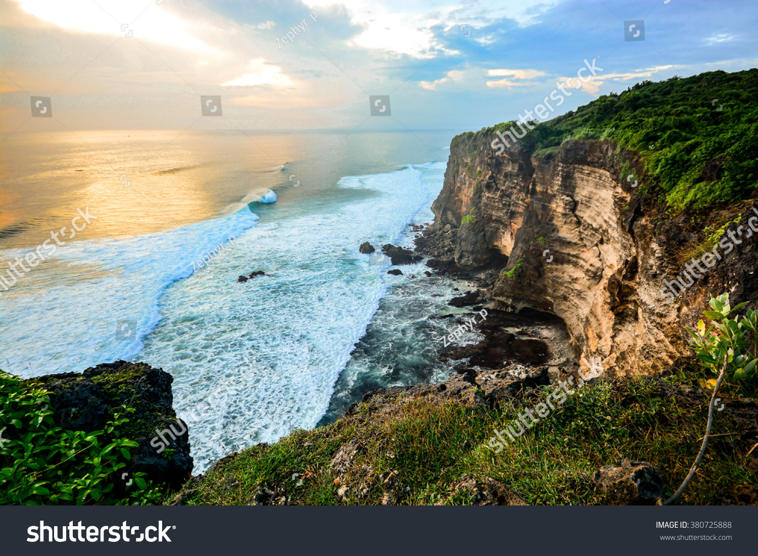 Scenic landscape of high cliff and tropical sea at Uluwatu Temple  Bali  Indonesia