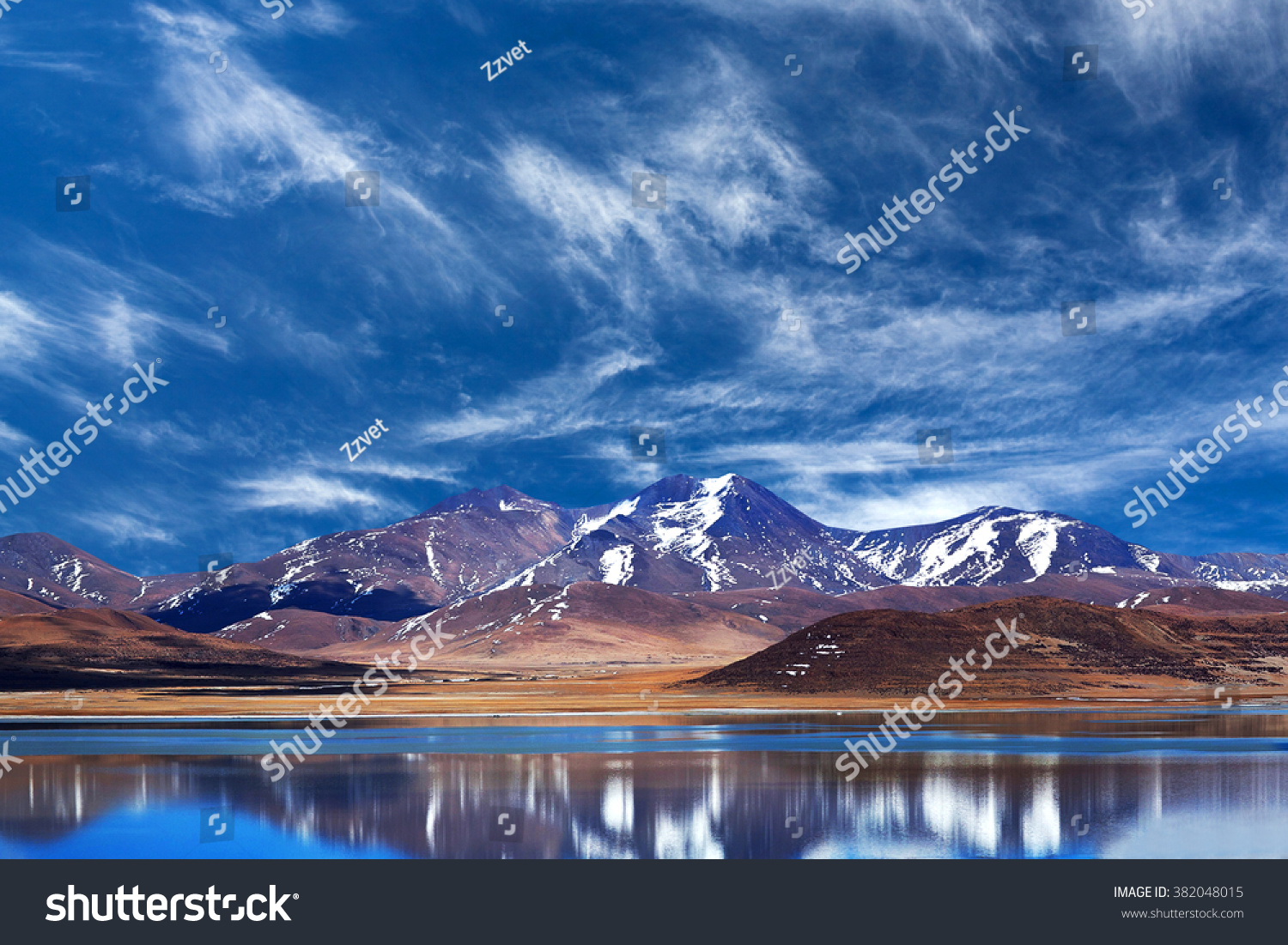 Peiku Tso Lake Tibet China. Lake is at 4 591 meters elevation on the Tibetan Plateau 18 km south of the Yarlung Tsangpo (Brahmaputra) River.