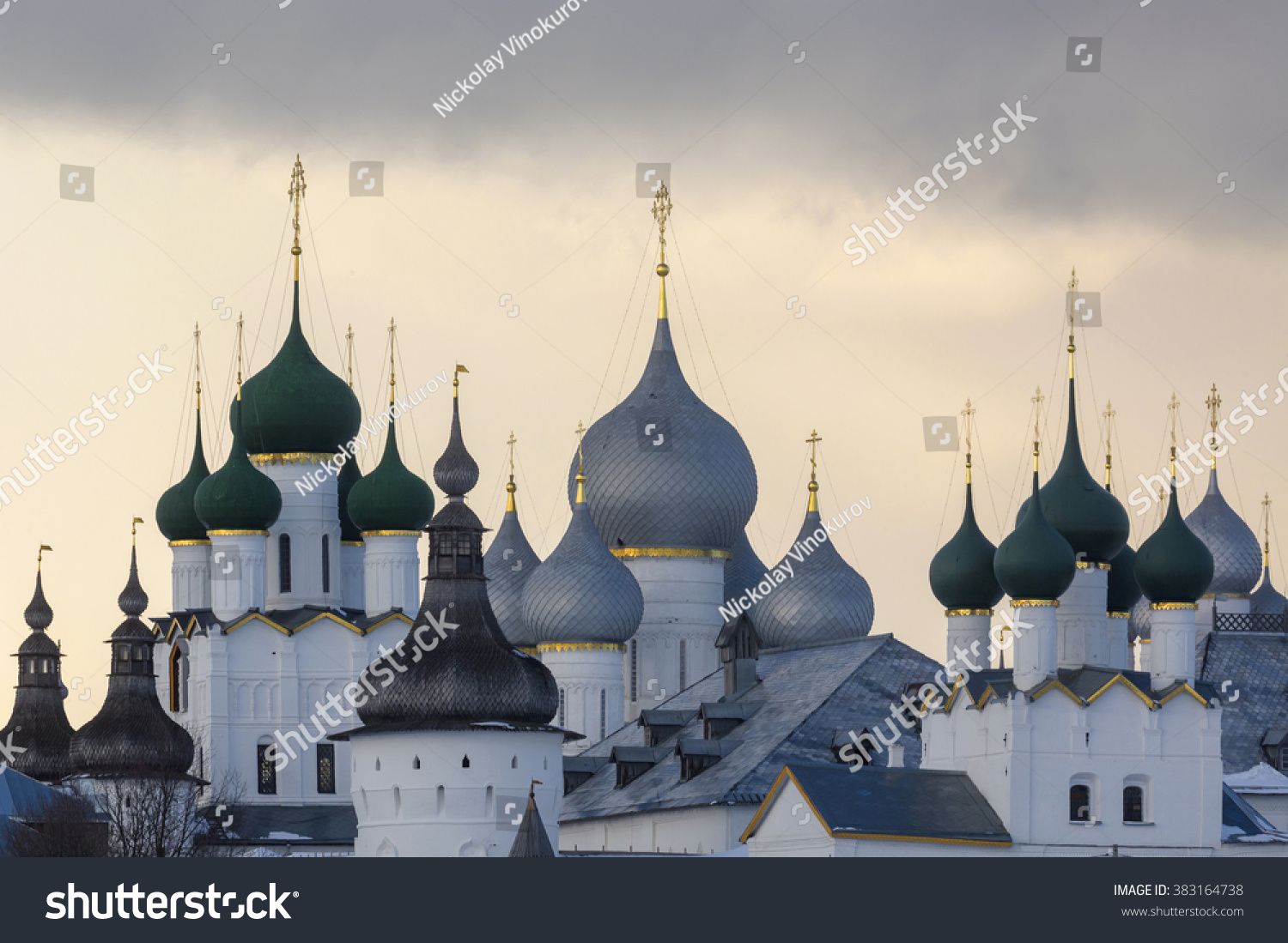 Winter view of medieval the Kremlin in Rostov the Great as part of The Golden Ring's group of medieval towns of the northeast of Moscow Russia. Included in World Heritage list of UNESCO.