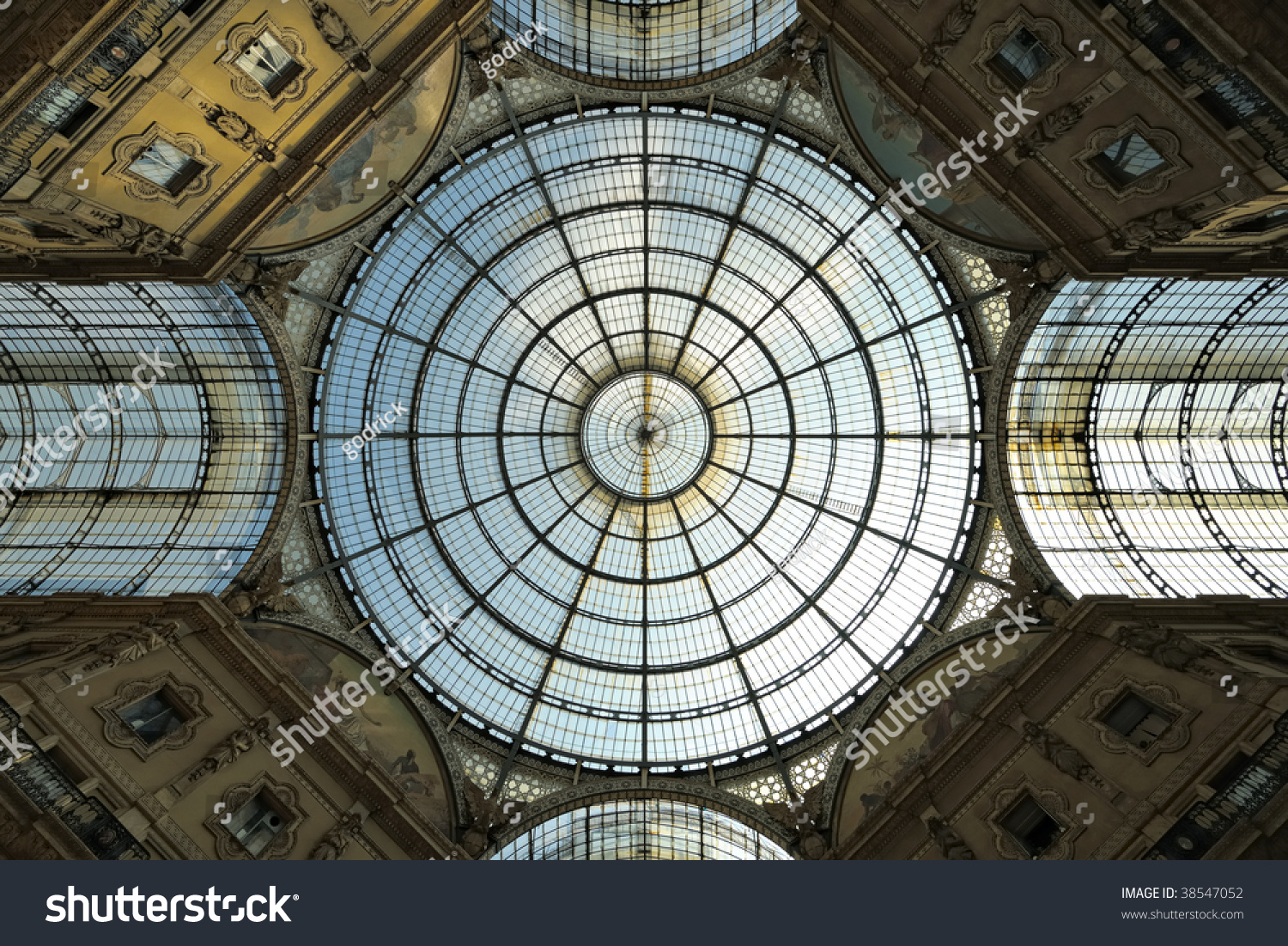 Glass-vaulted roof of Galleria Vittorio Emanuele II  arcade  Milan  Lombardy  Italy
