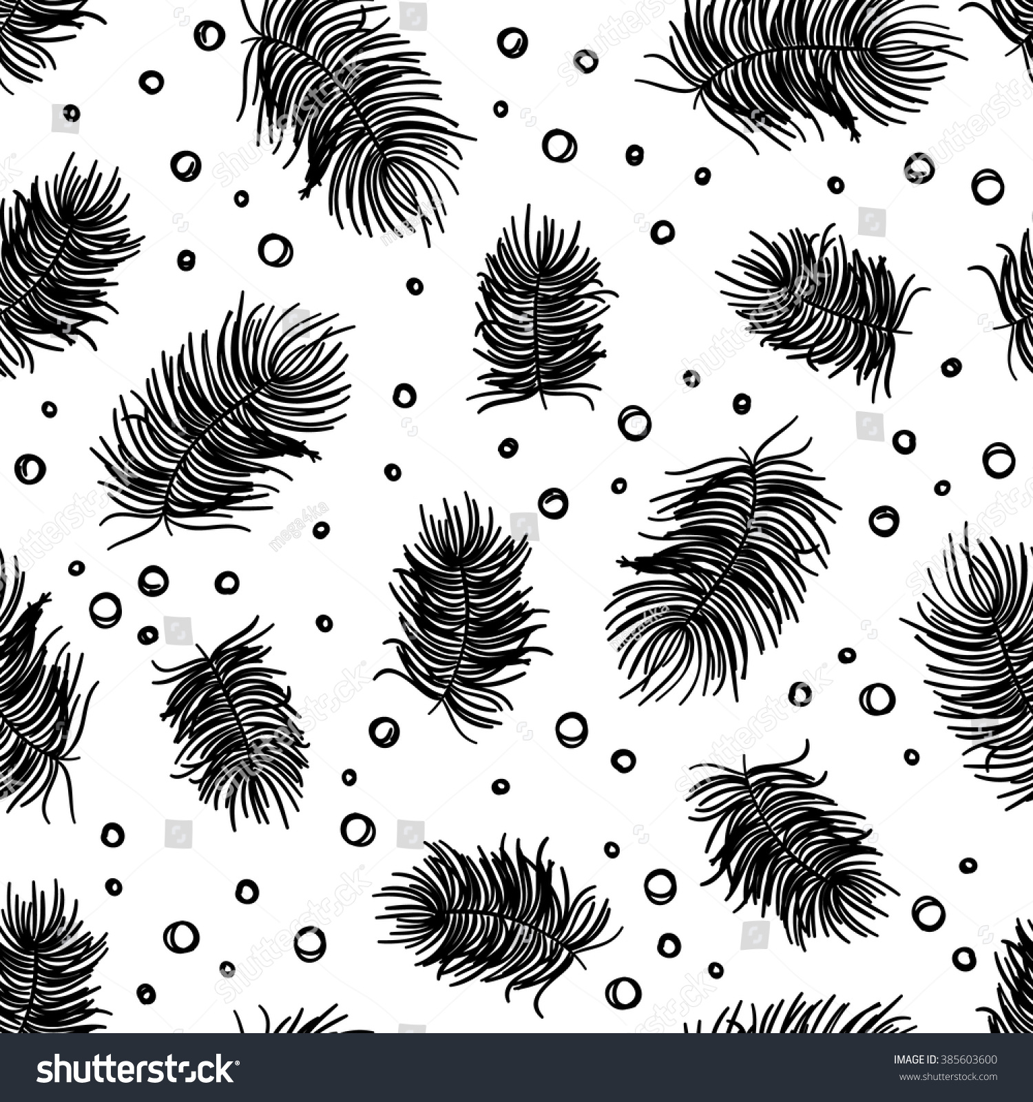 hand drawn black feathers seamless pattern vector illustration_站酷海洛_正版 ...