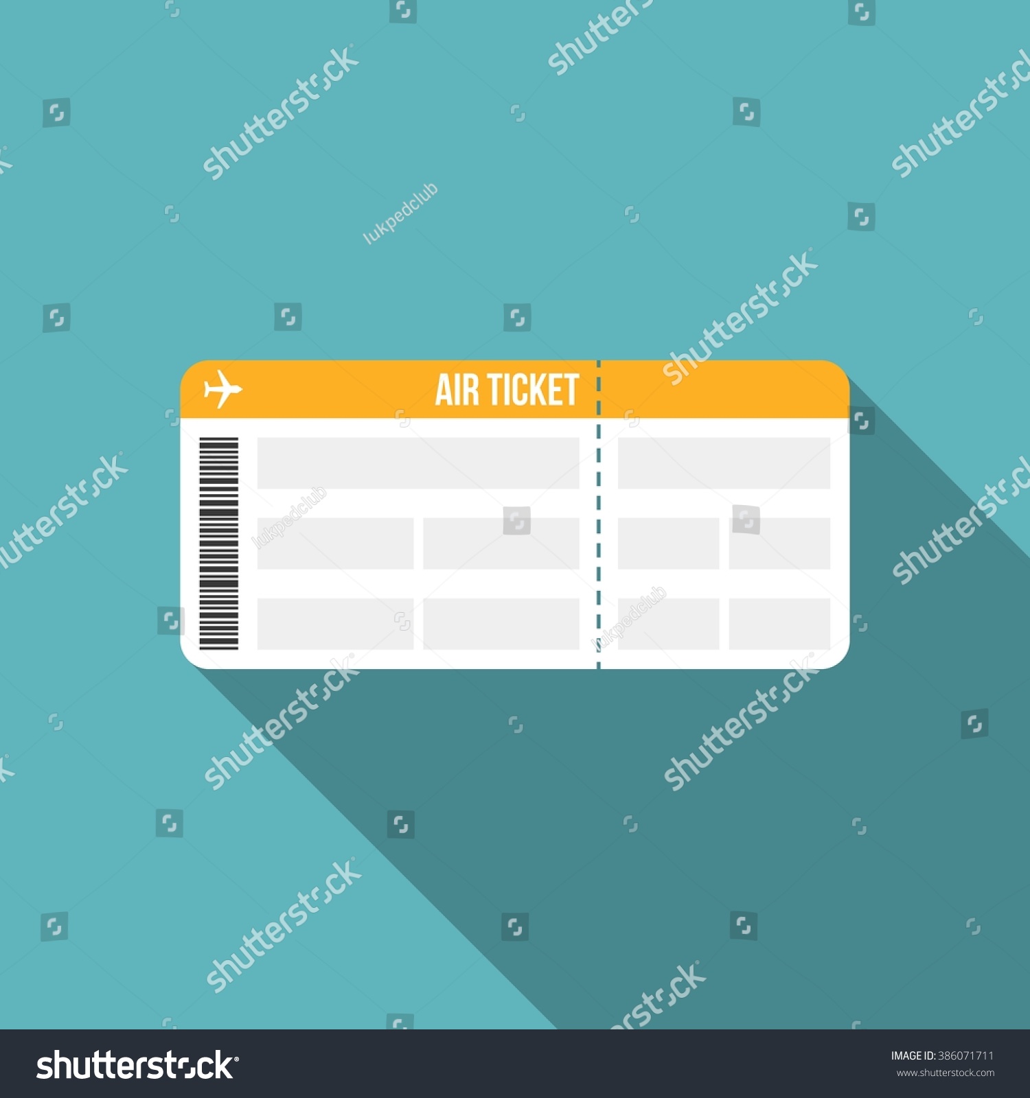 air ticket or boarding pass icon with long shadow  flat design