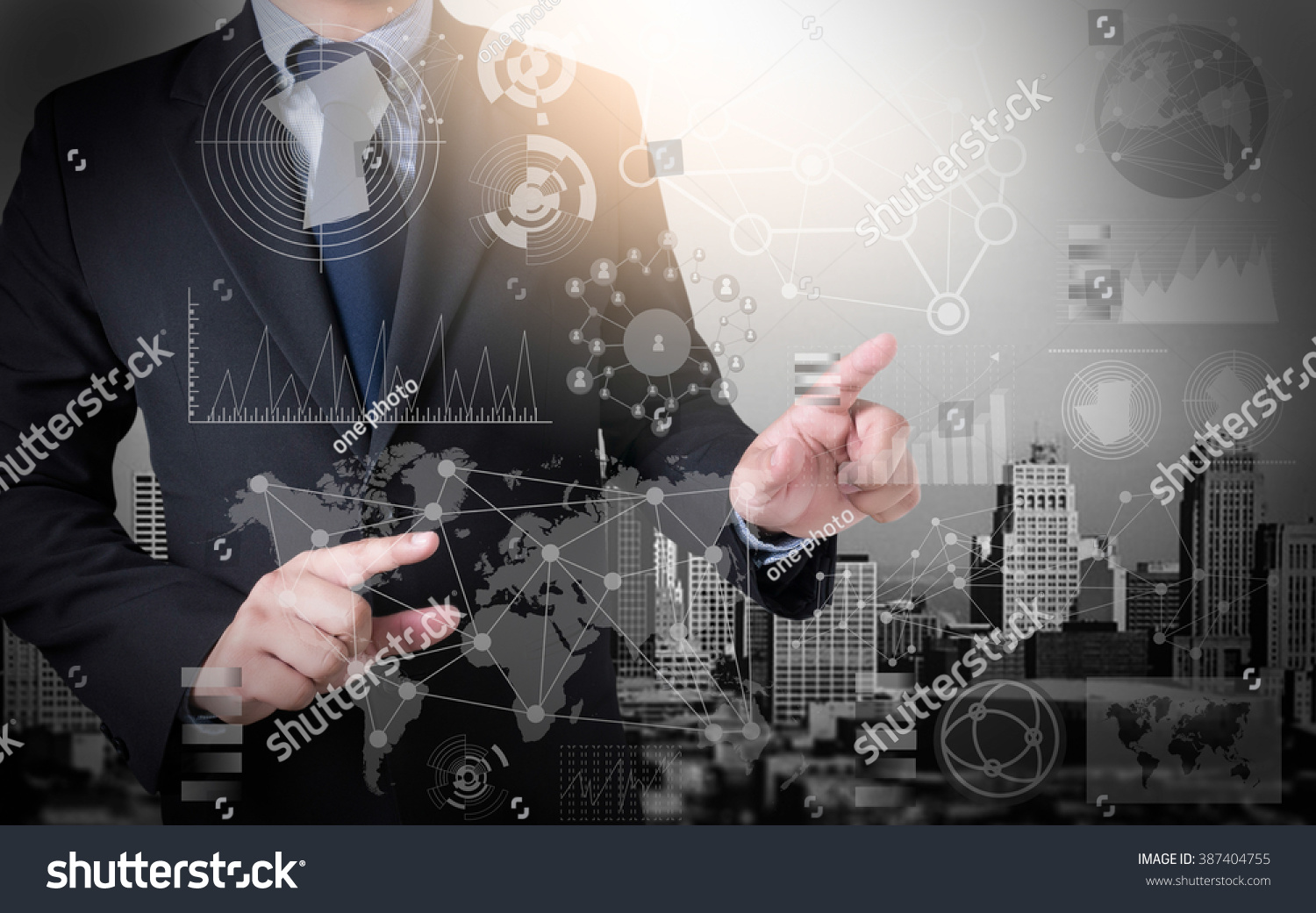 businessman working with modern technology  effect as business strategy concept