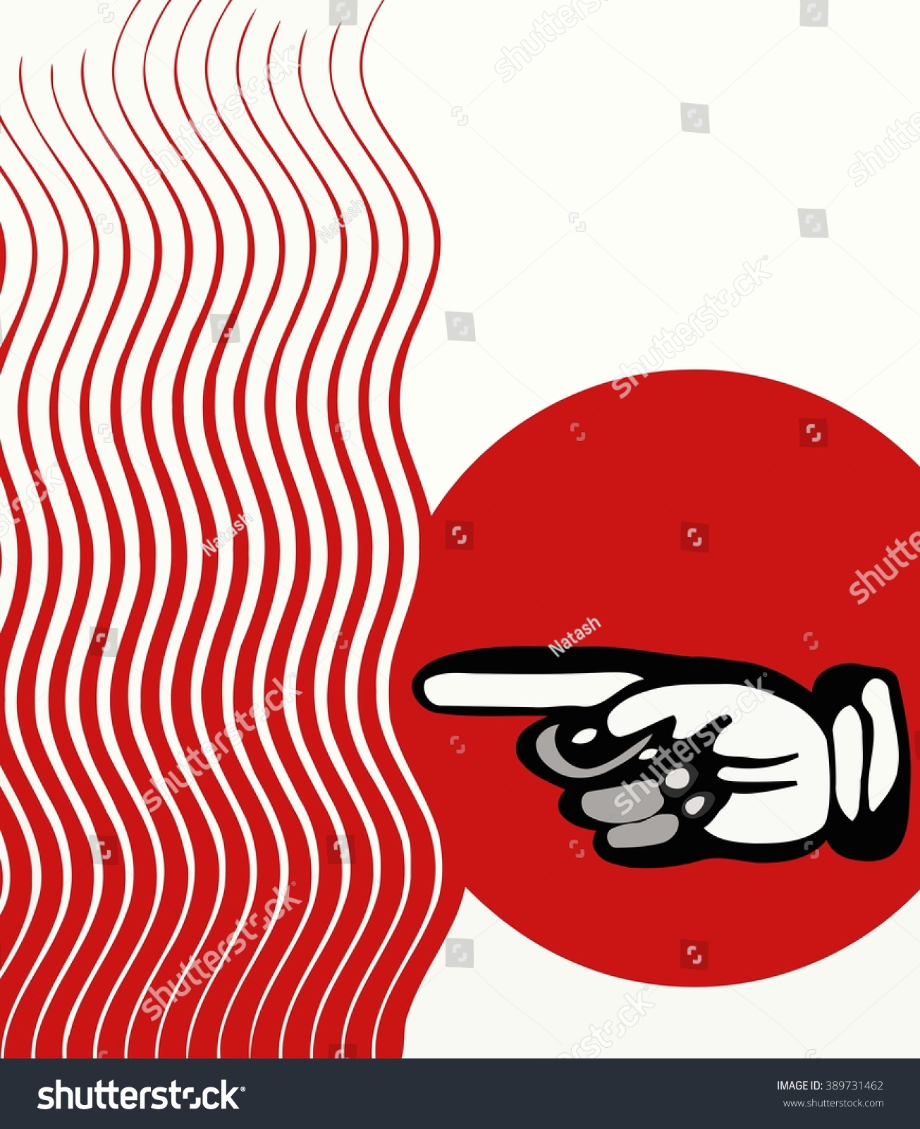 vector illustration of a human hand in a circle red finger points on ...