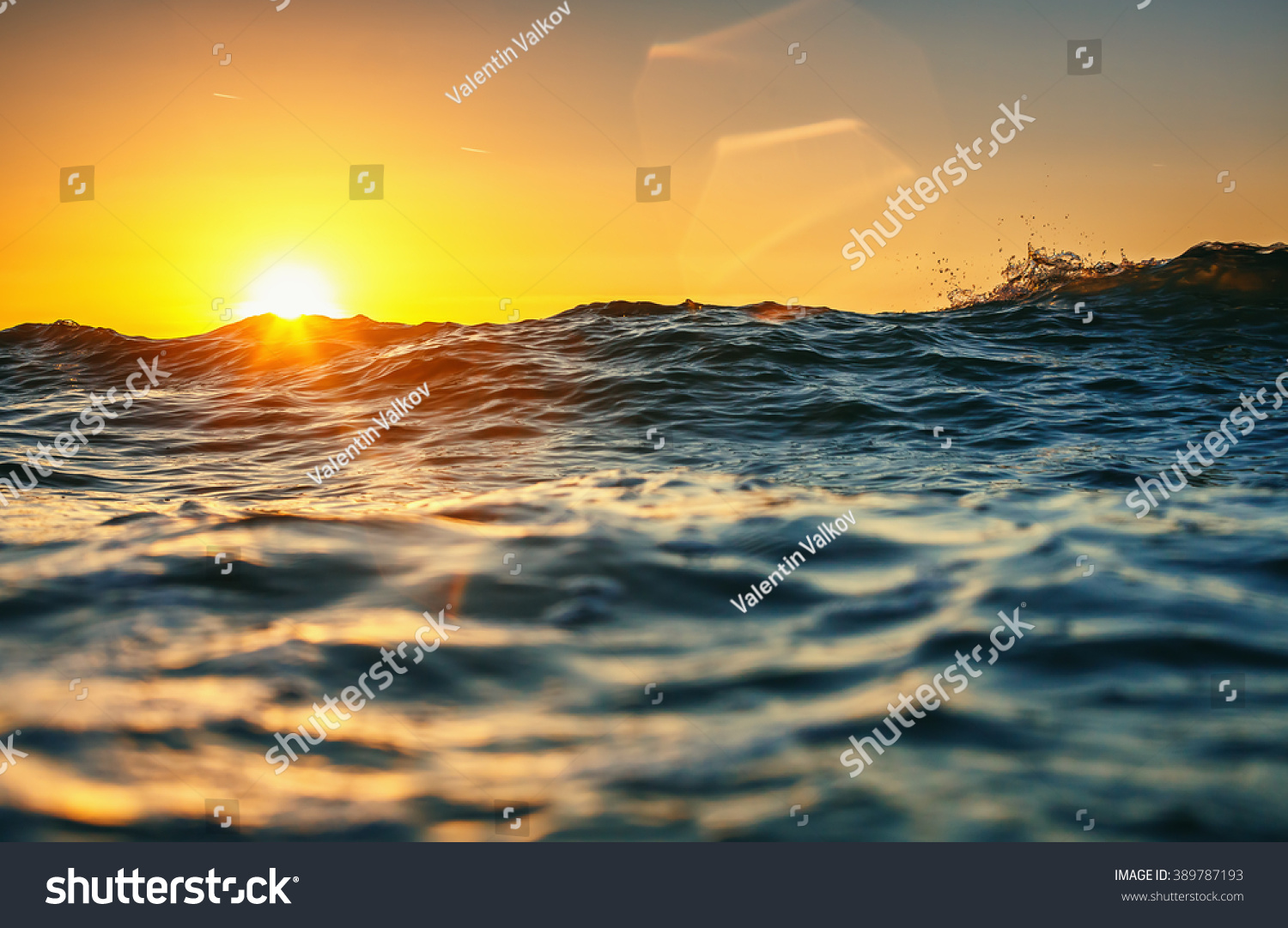 Sea wave close up  low angle view  sunrsie shot