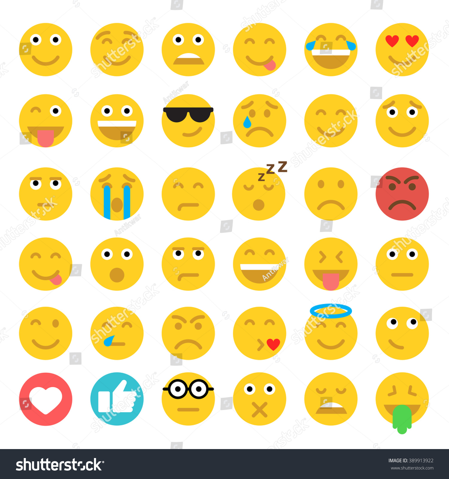 Set of Emoticons. Set of Emoji. Flat style illustrations