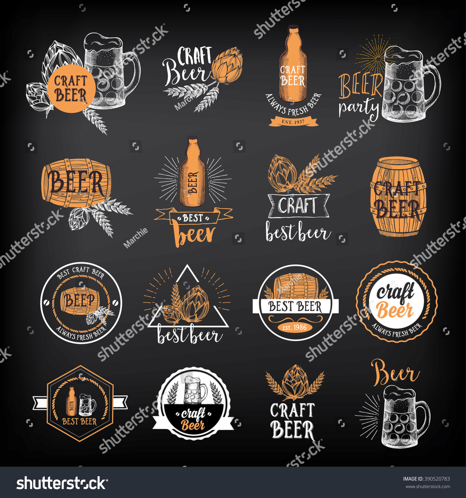 Beer restaurant badges vector  alcohol menu design. Vector drink elements hand-drawn graphic for beer flyer and template.