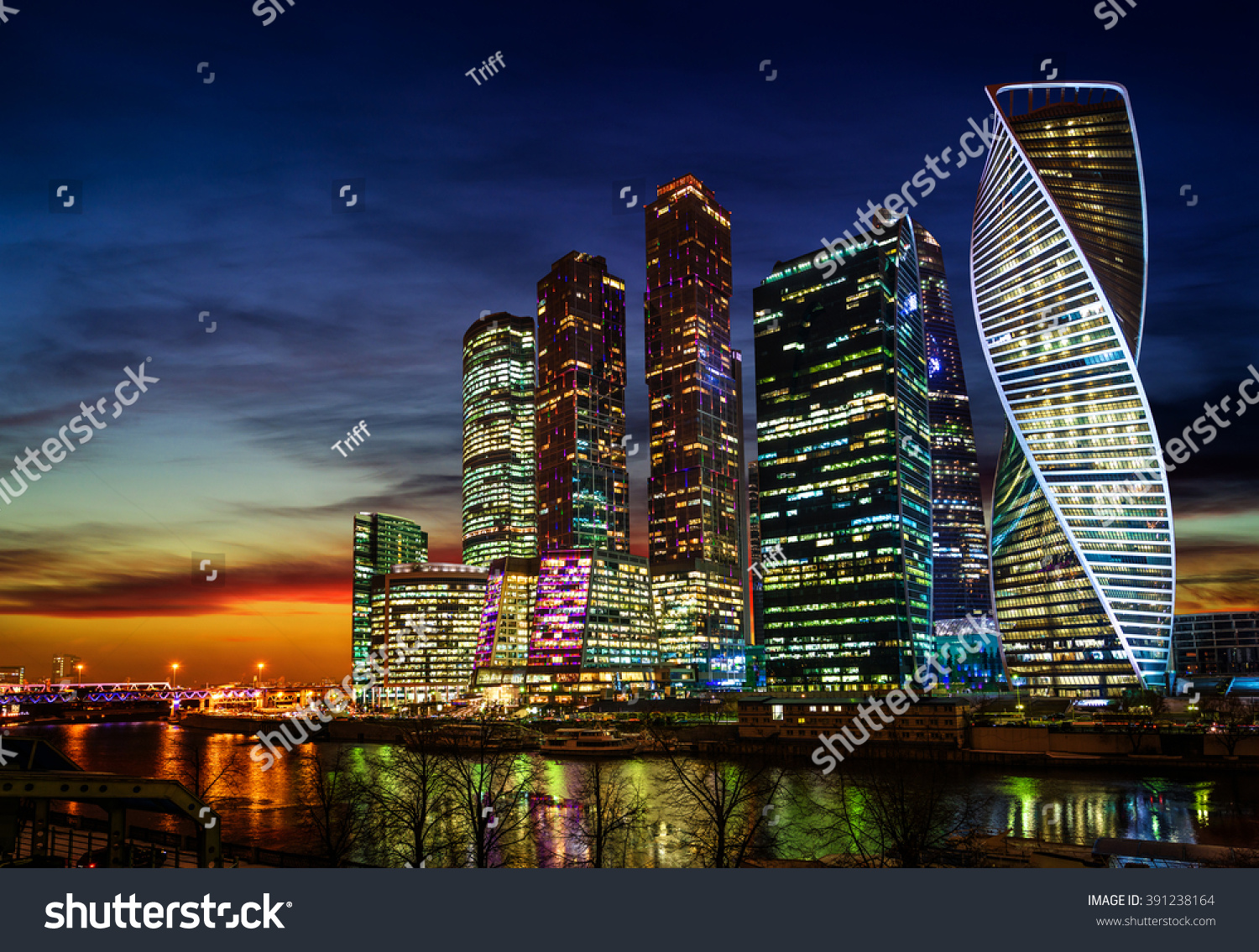 Moscow International Business Center at night  Russia