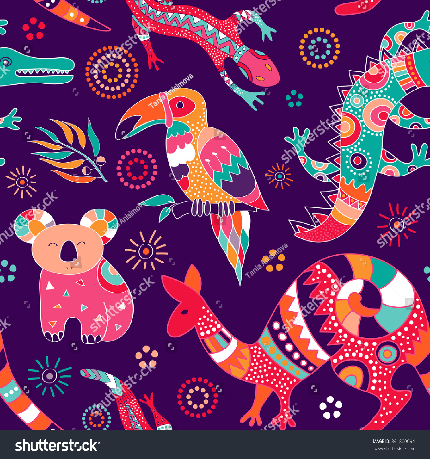 Colorful seamless pattern with australian animals