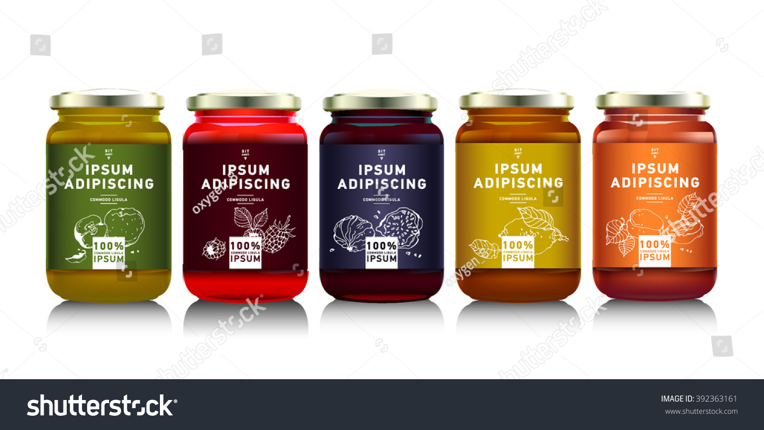 Glass jar with with jam  configure or honey. Vector illustration. Packaging collection. Label for jam. Bank realistic. Mock up  mason jar with design label or badges