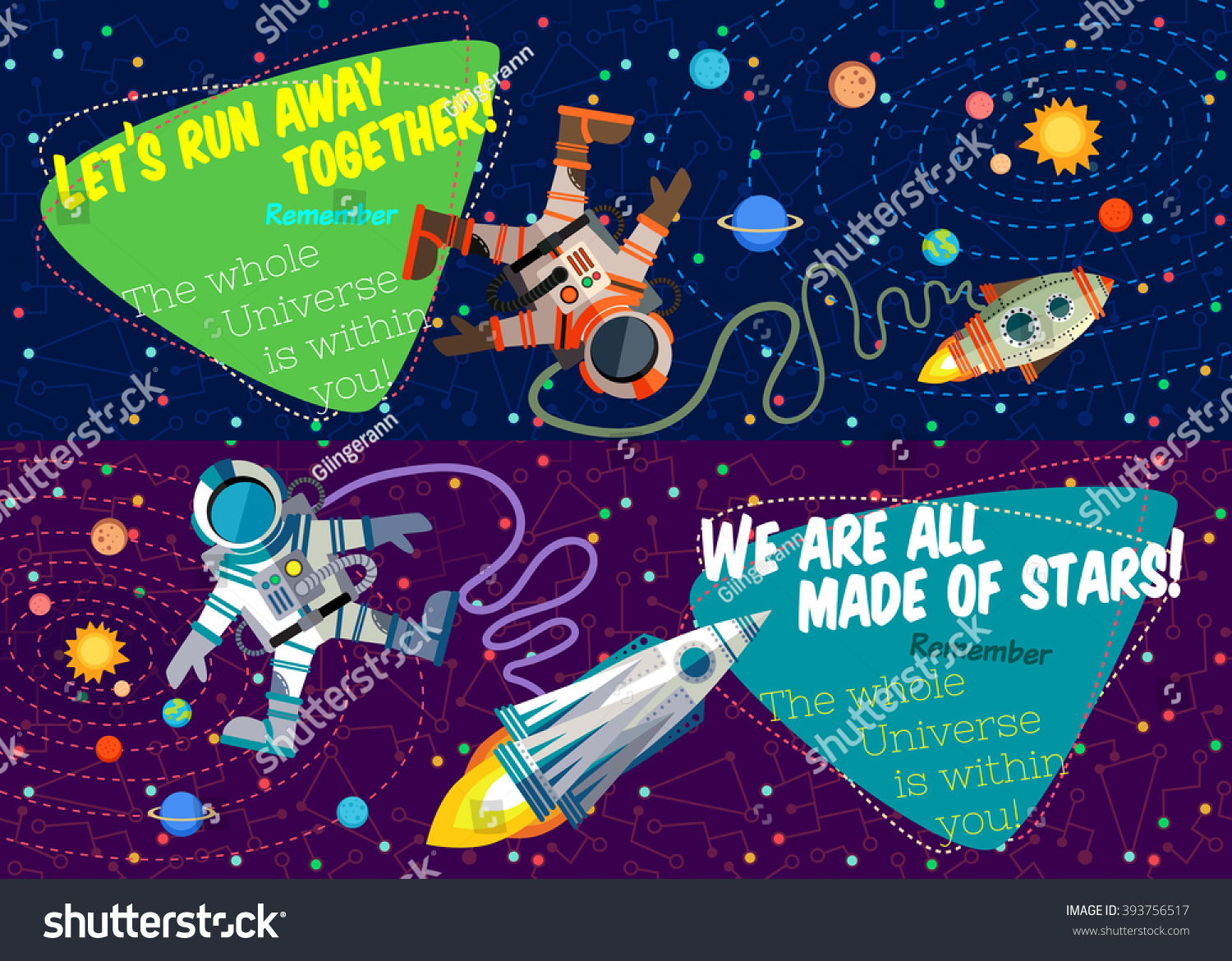 Vector illustration in flat style about outer space. Planets in the universe. Greeting card