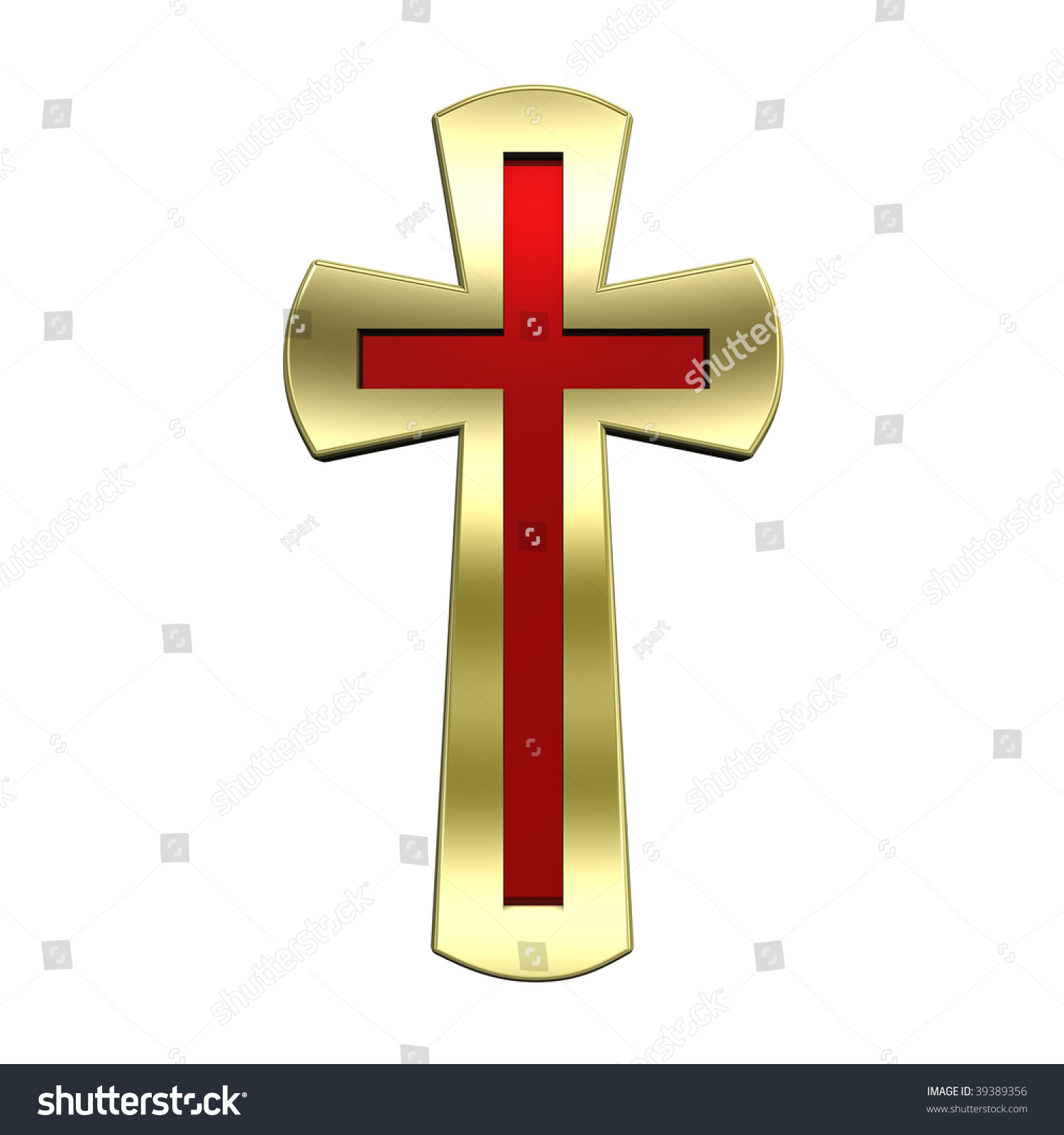 Ruby with gold frame christian cross isolated on white computer