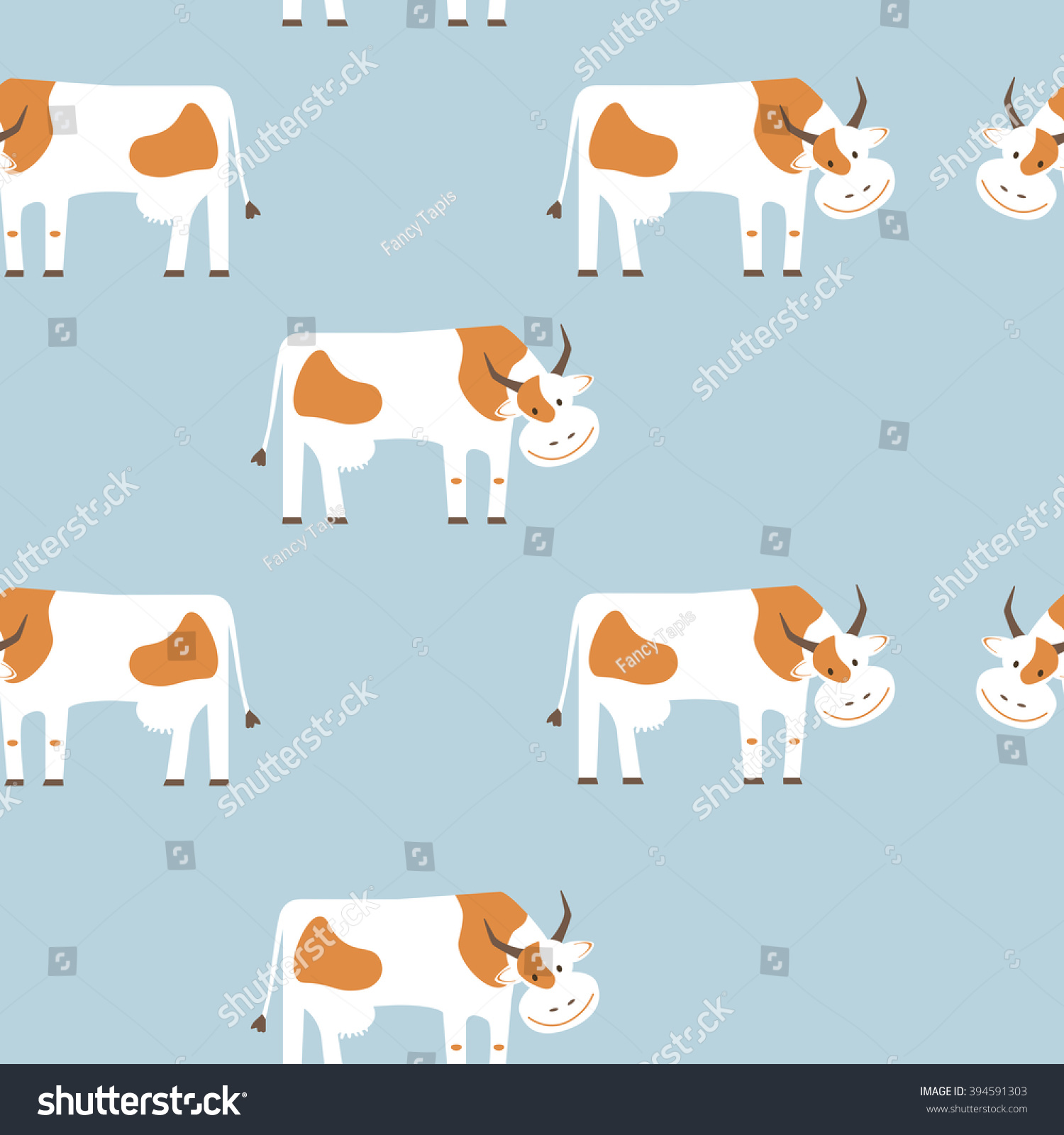 Cute cows seamless pattern. Babies bright cheerful seamless pattern of cute cows on a blue background. Vector illustration.