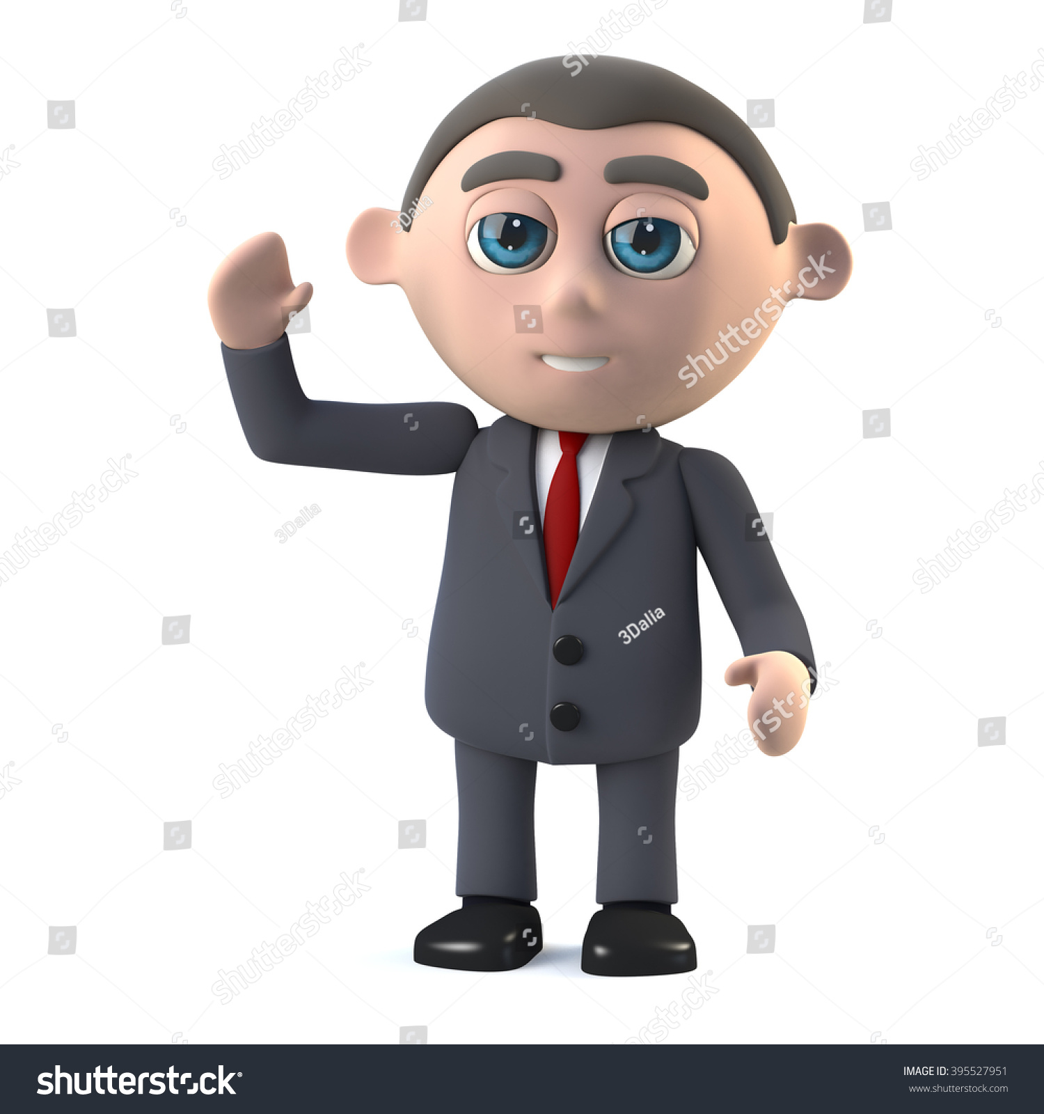 3d render in a cartoon style of a businessman waving hello