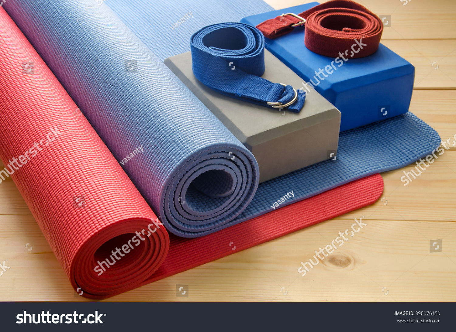 Accessories for yoga.Mat  foam block and strap.