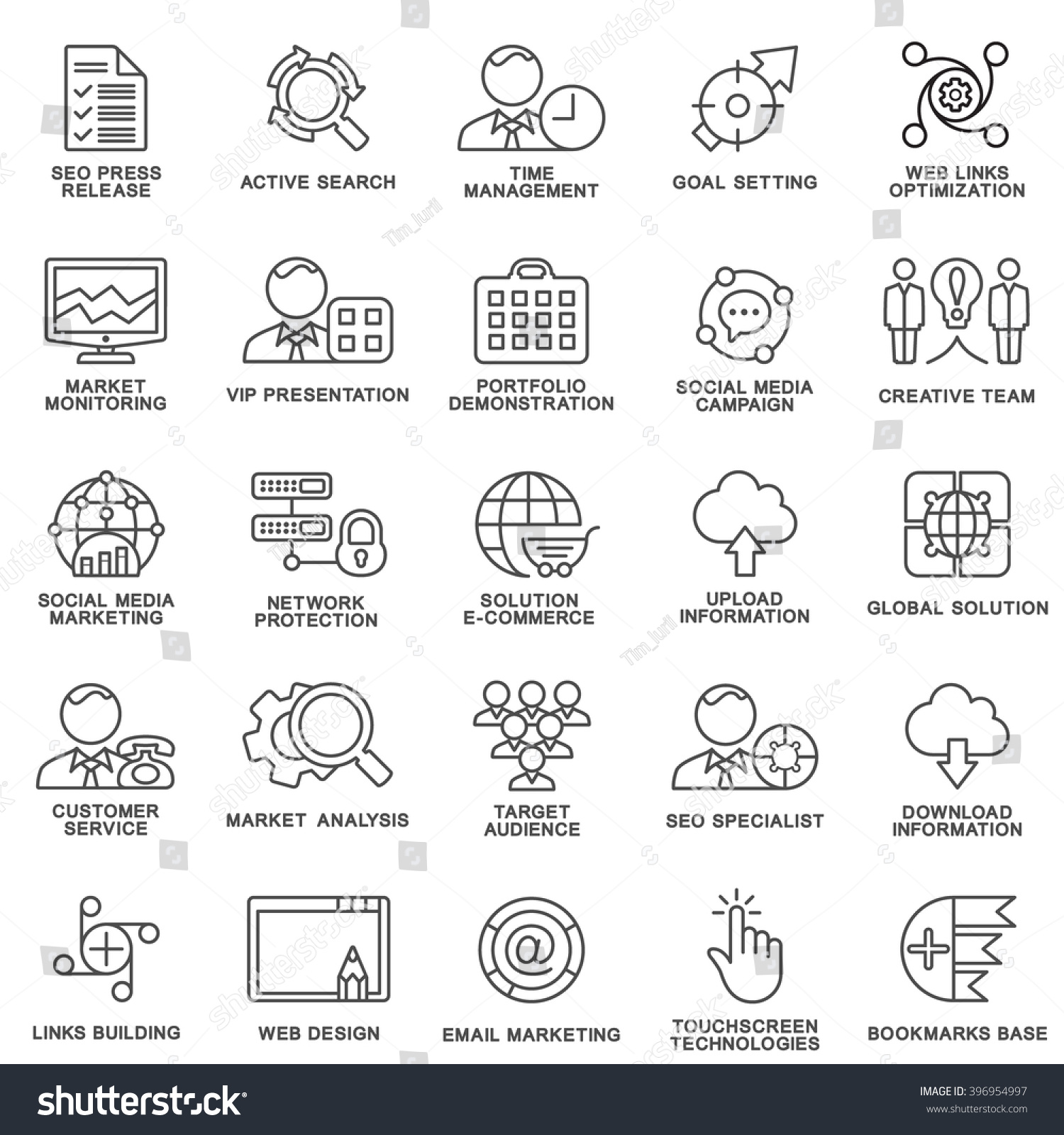 Modern SEO contour icons of web optimization  marketing  management and design. The thin contour lines.