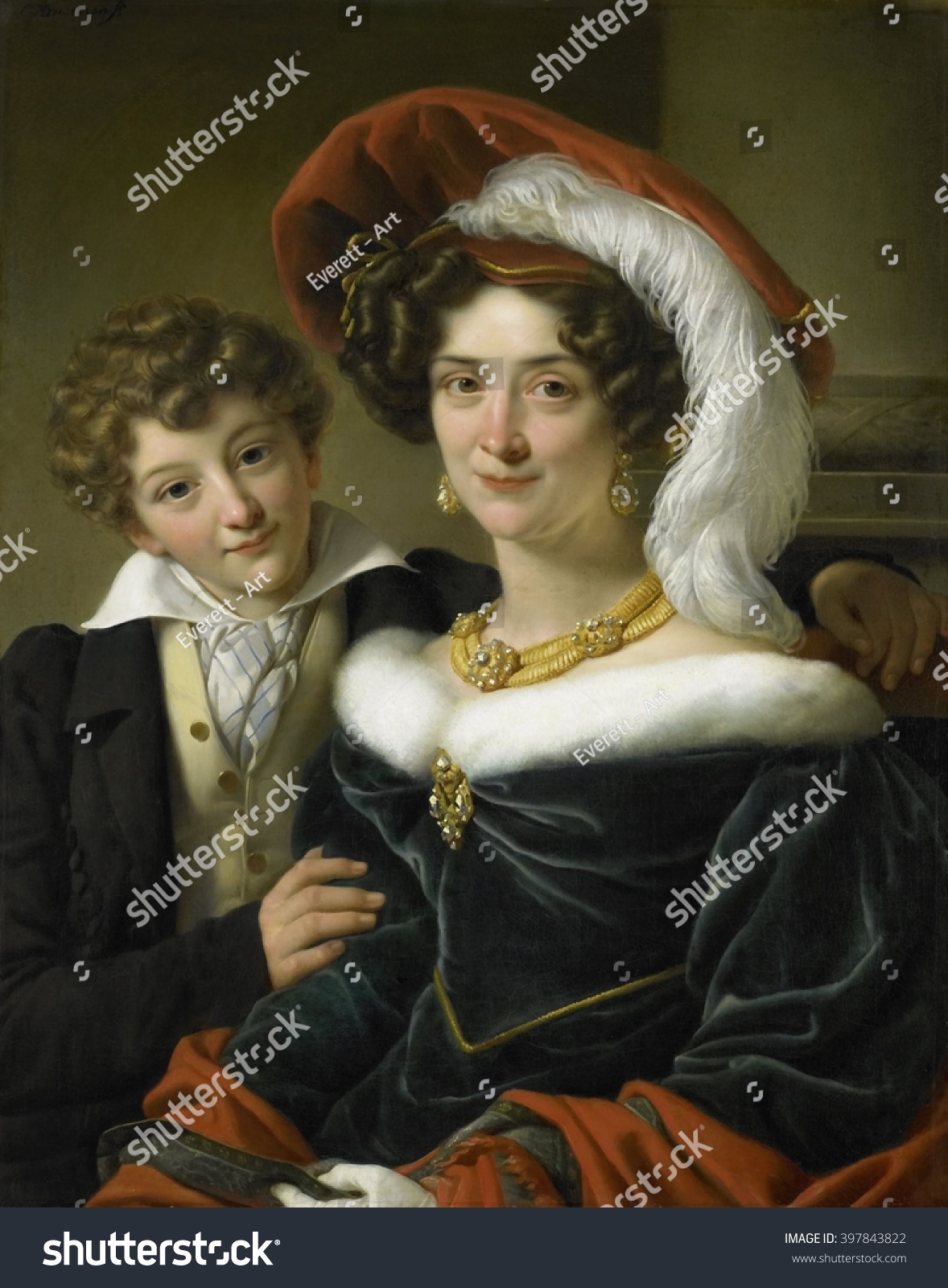 Portrait of Rudolphina Wilhelmina Elizabeth de Sturler by Cornelis Kruseman 1829 Dutch painting oil on canvas. The second wife of Count Johannes van den Bosch poses with their son Richard the Lion
