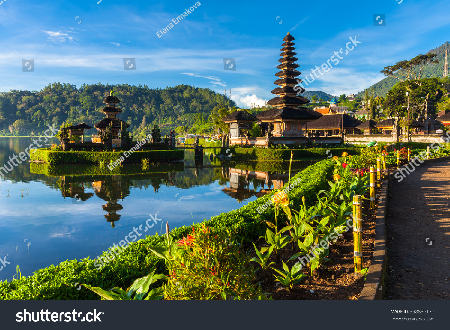 Pura Ulun Danu Bratan at sunrise  famous temple on the lake  Bedugul  Bali  Indonesia.