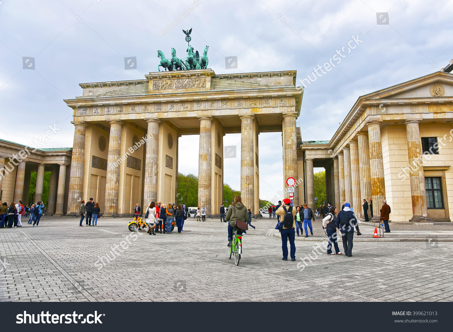 Brandenburg Gate in Berlin in Germany. The Brandenburg Gate is a triumphal arch a city gate in the center of Berlin. It is one of the most known sites in Berlin.