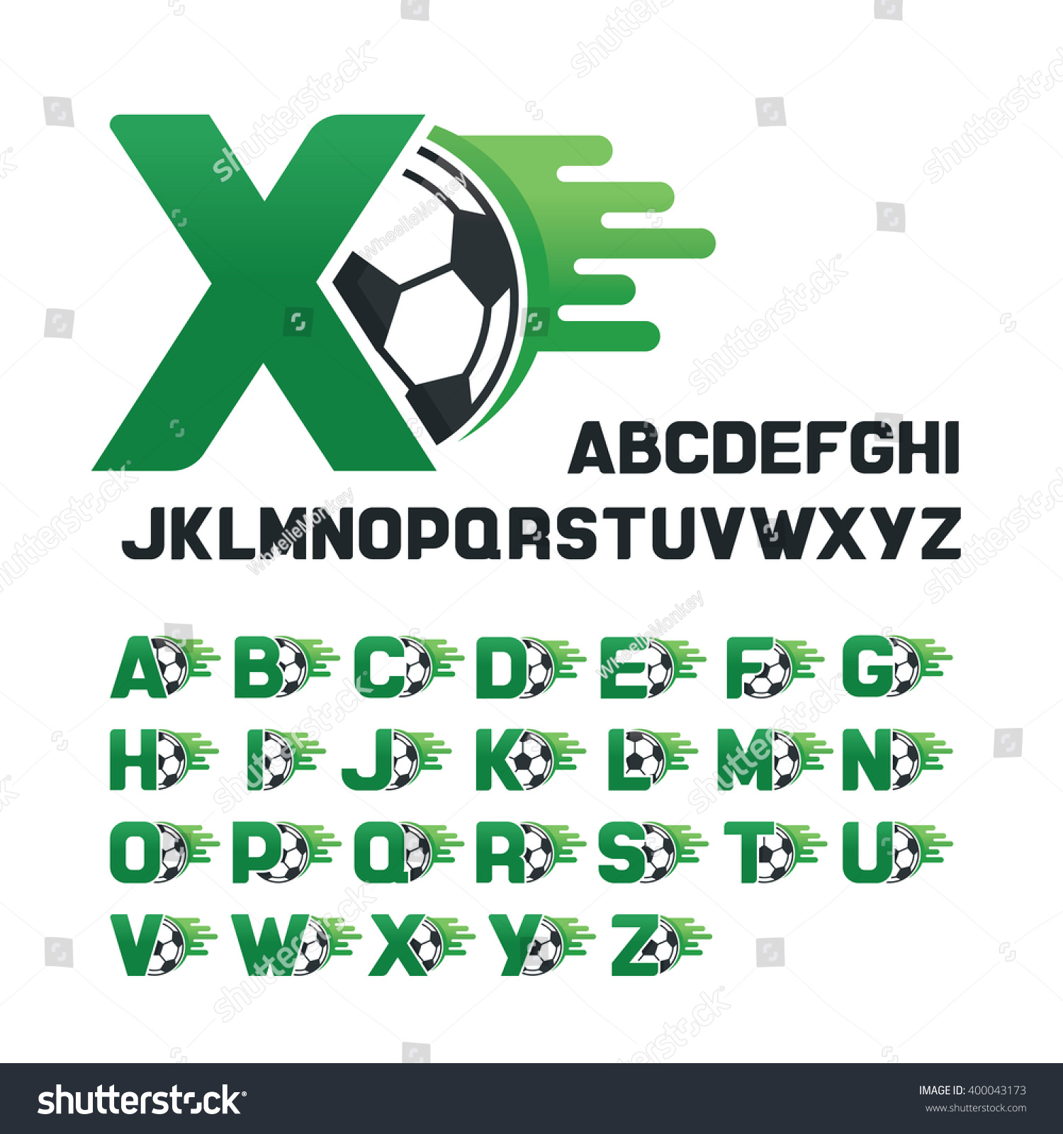 English Alphabet set with Football graphics and movement line  Letters set with Soccer graphics